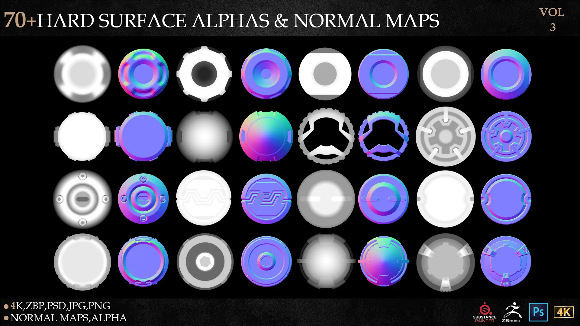 70+HARD SURFACE ALPHAS & NORMAL MAPS-VOL 3