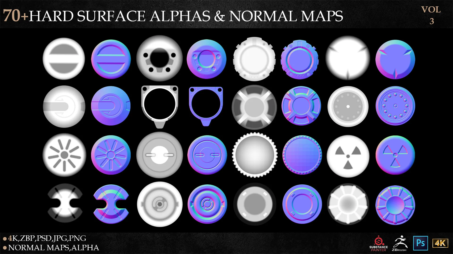 70+HARD SURFACE ALPHAS & NORMAL MAPS-VOL 3