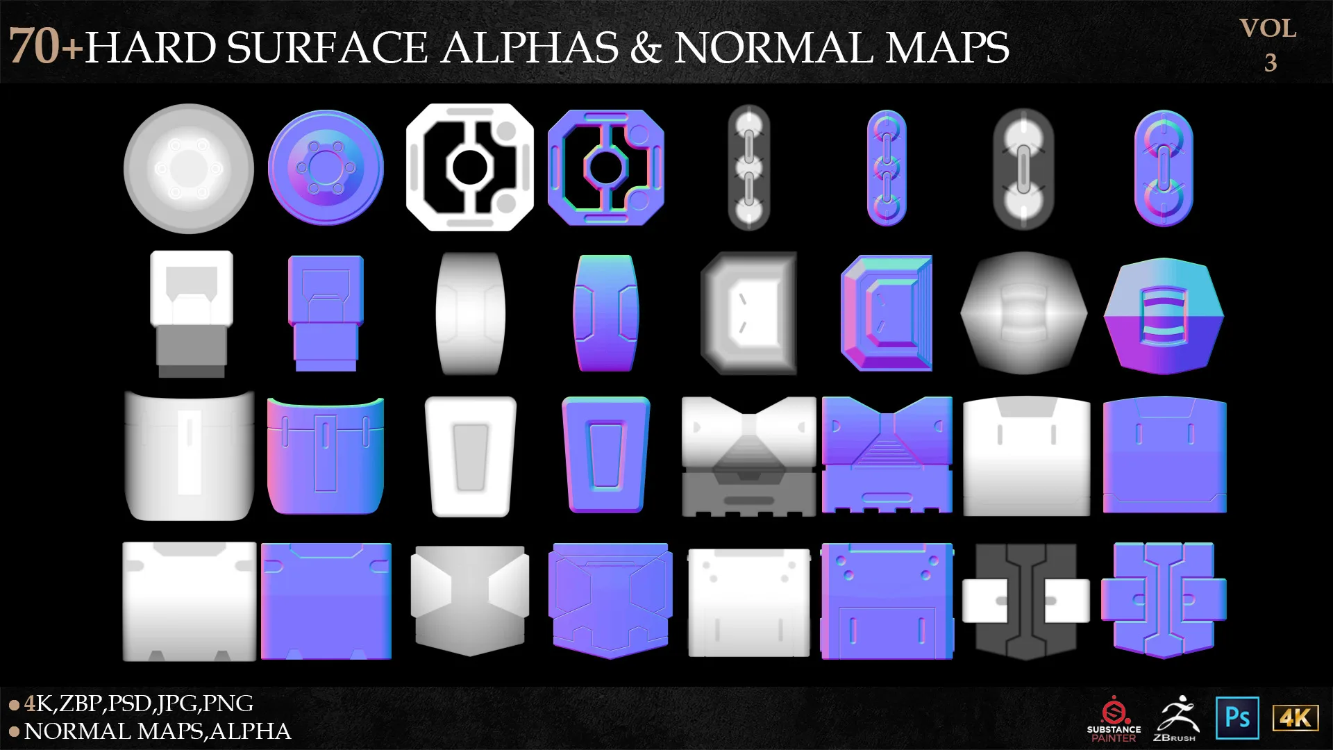 70+HARD SURFACE ALPHAS & NORMAL MAPS-VOL 3