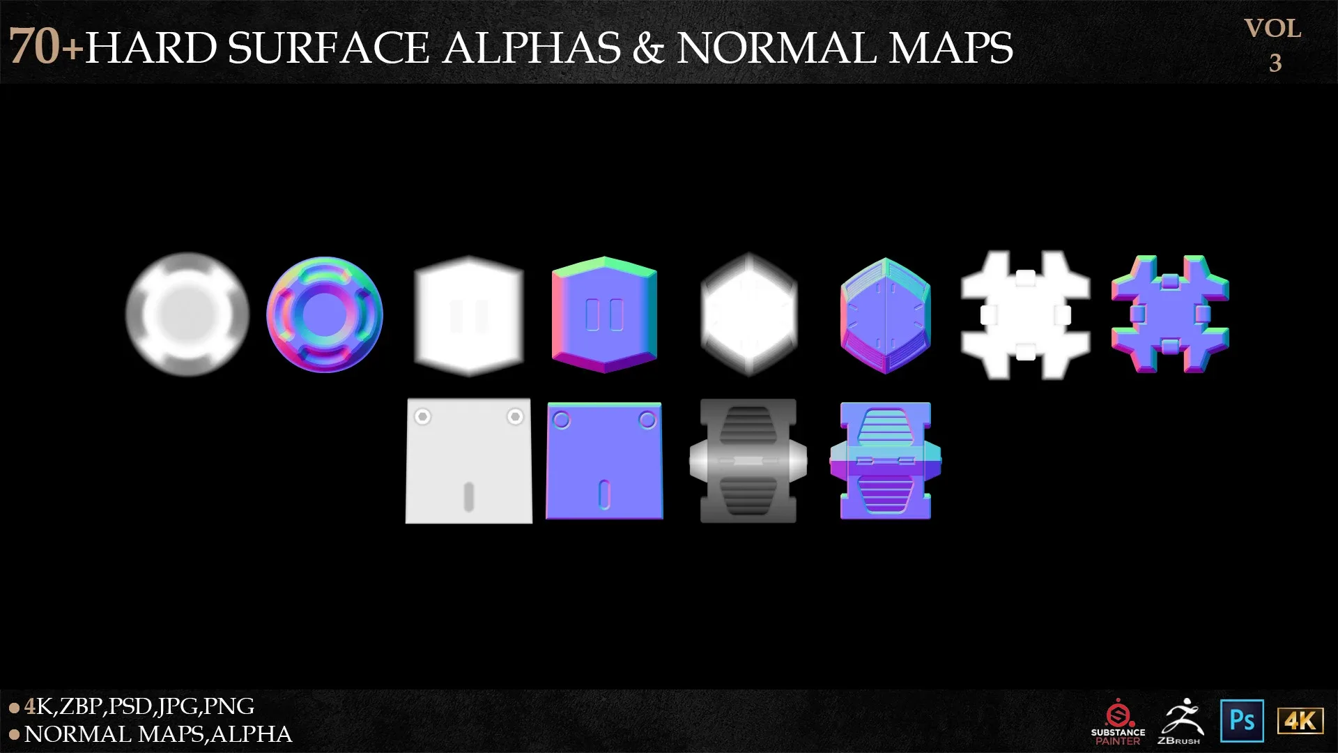 70+HARD SURFACE ALPHAS & NORMAL MAPS-VOL 3