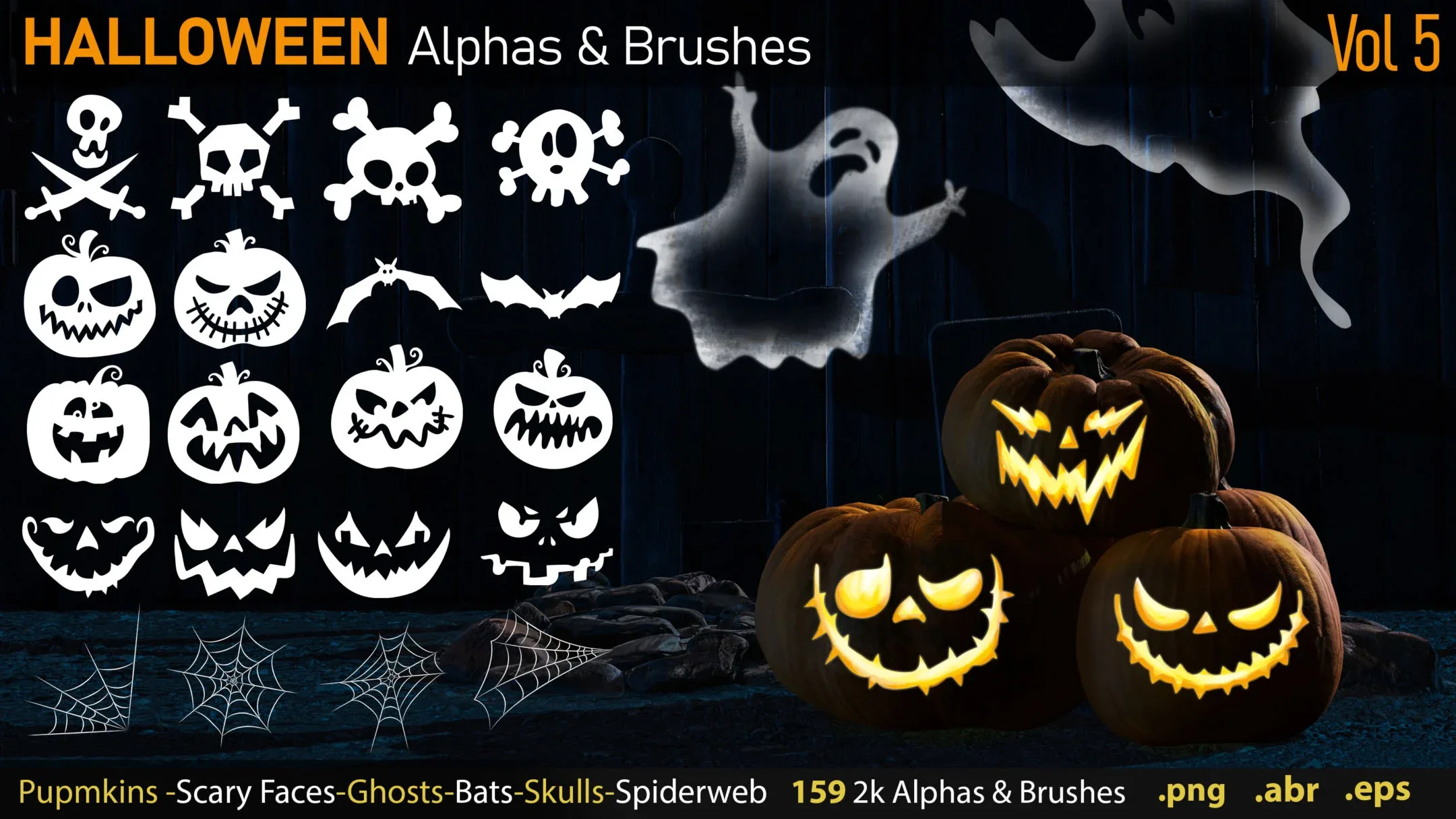 Halloween Alphas & Brushes + eps Files-Vol5