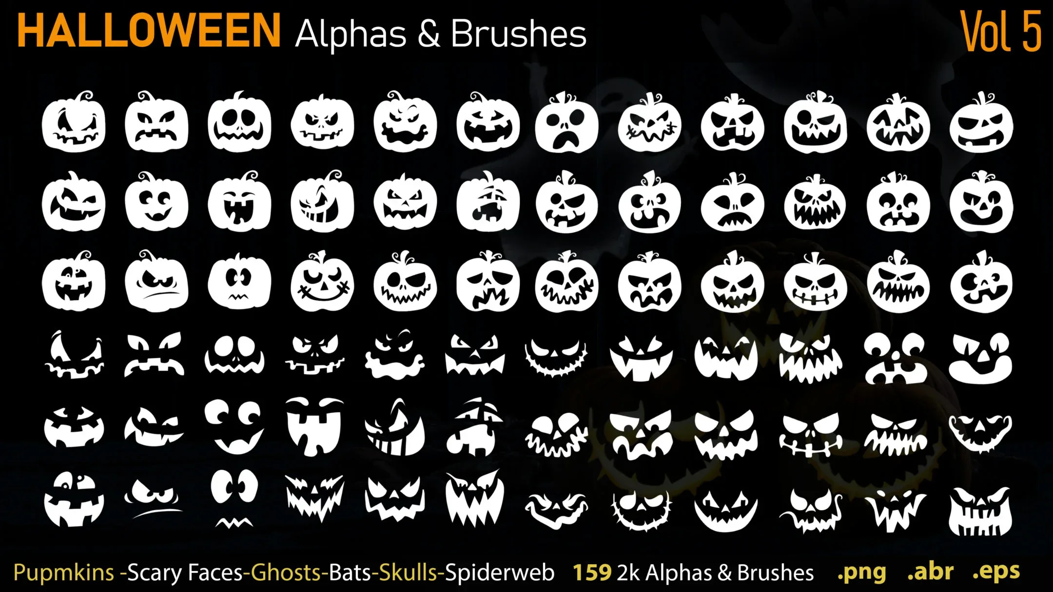 Halloween Alphas & Brushes + eps Files-Vol5