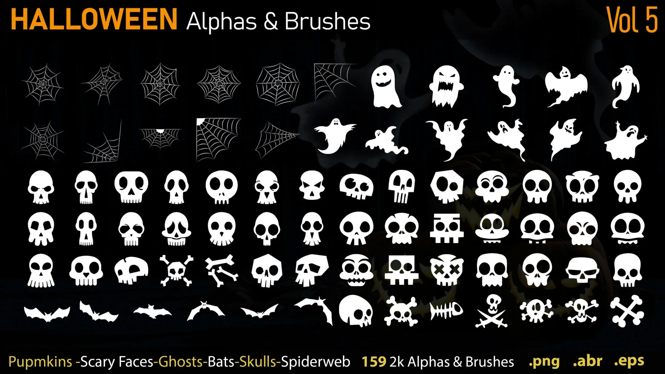 Halloween Alphas & Brushes + eps Files-Vol5