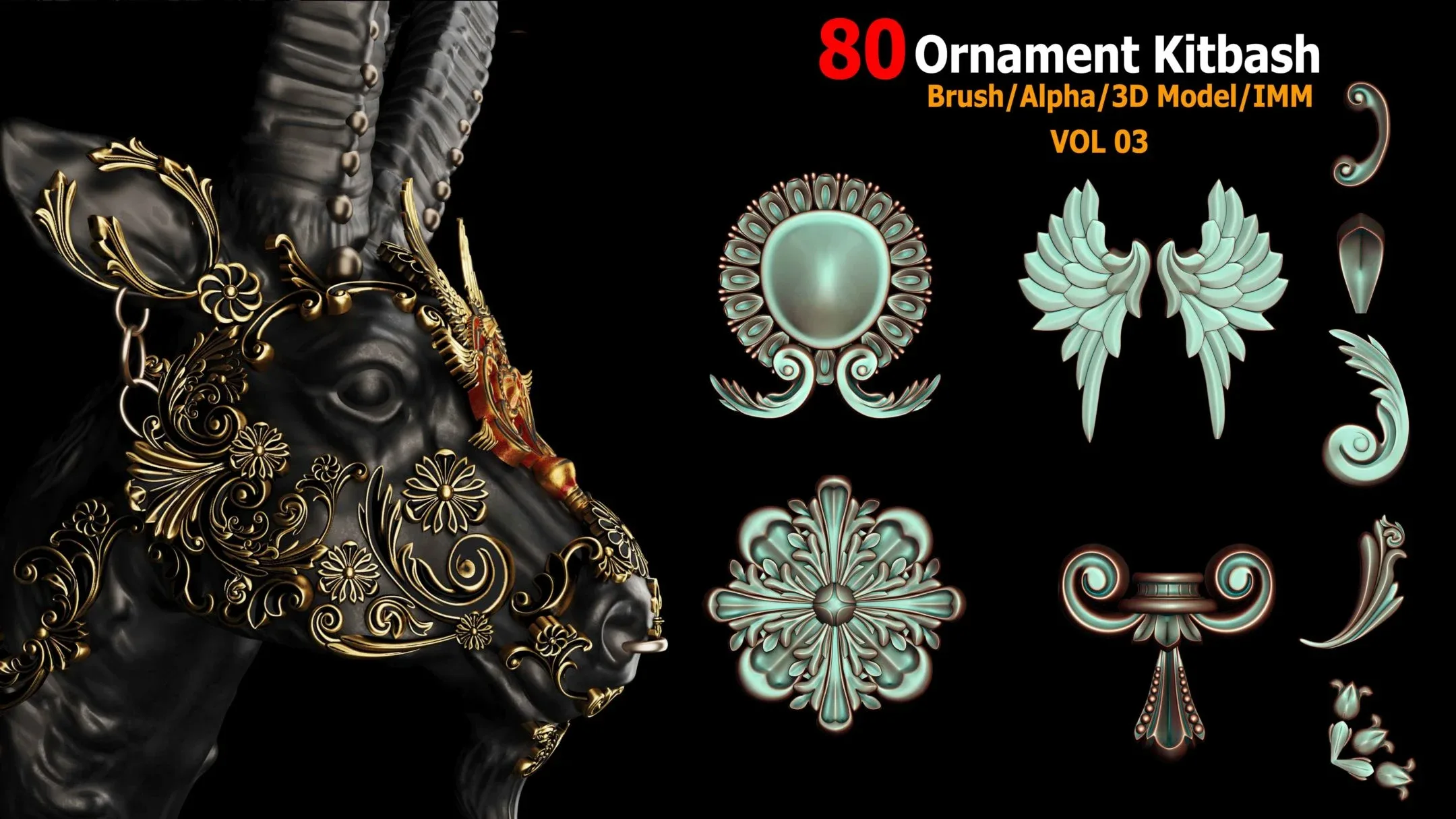 80 Sahra Ornament Kitbash/Brush/Alpha/3D Model/IMM VOL03