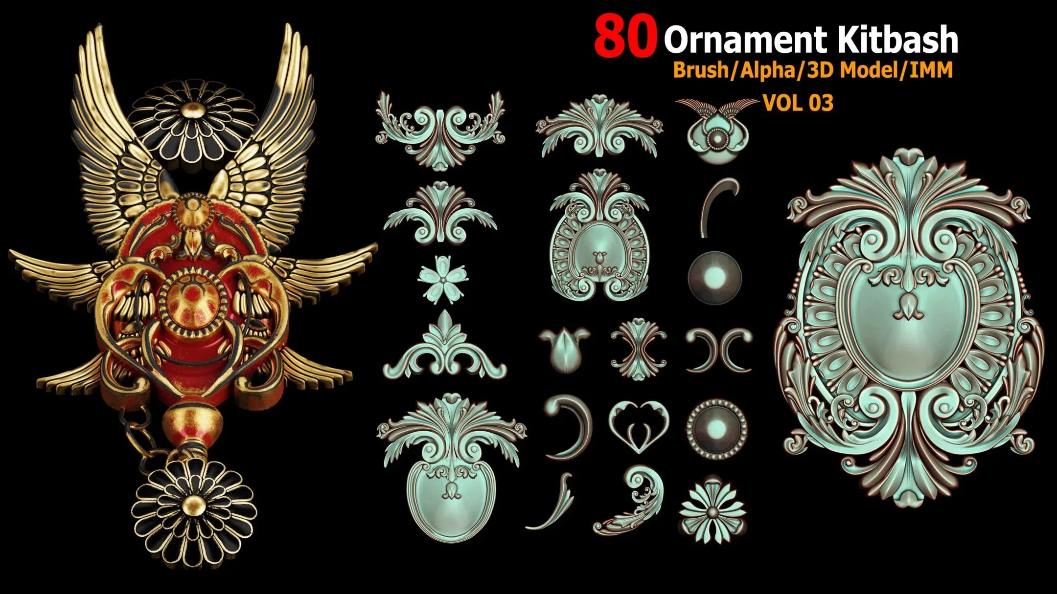 80 Sahra Ornament Kitbash/Brush/Alpha/3D Model/IMM VOL03