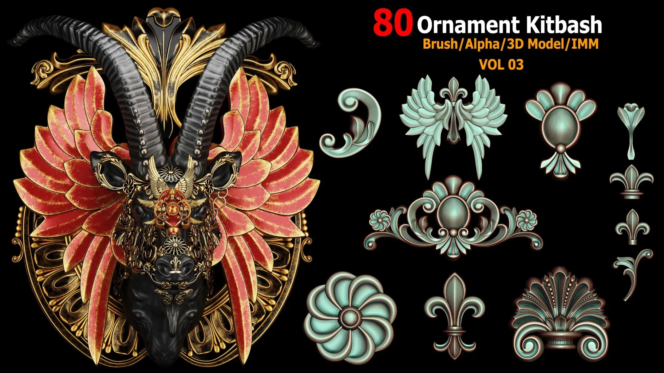 80 Sahra Ornament Kitbash/Brush/Alpha/3D Model/IMM VOL03