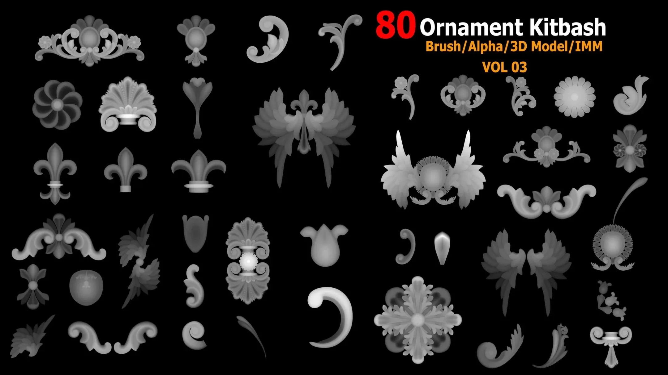 80 Sahra Ornament Kitbash/Brush/Alpha/3D Model/IMM VOL03