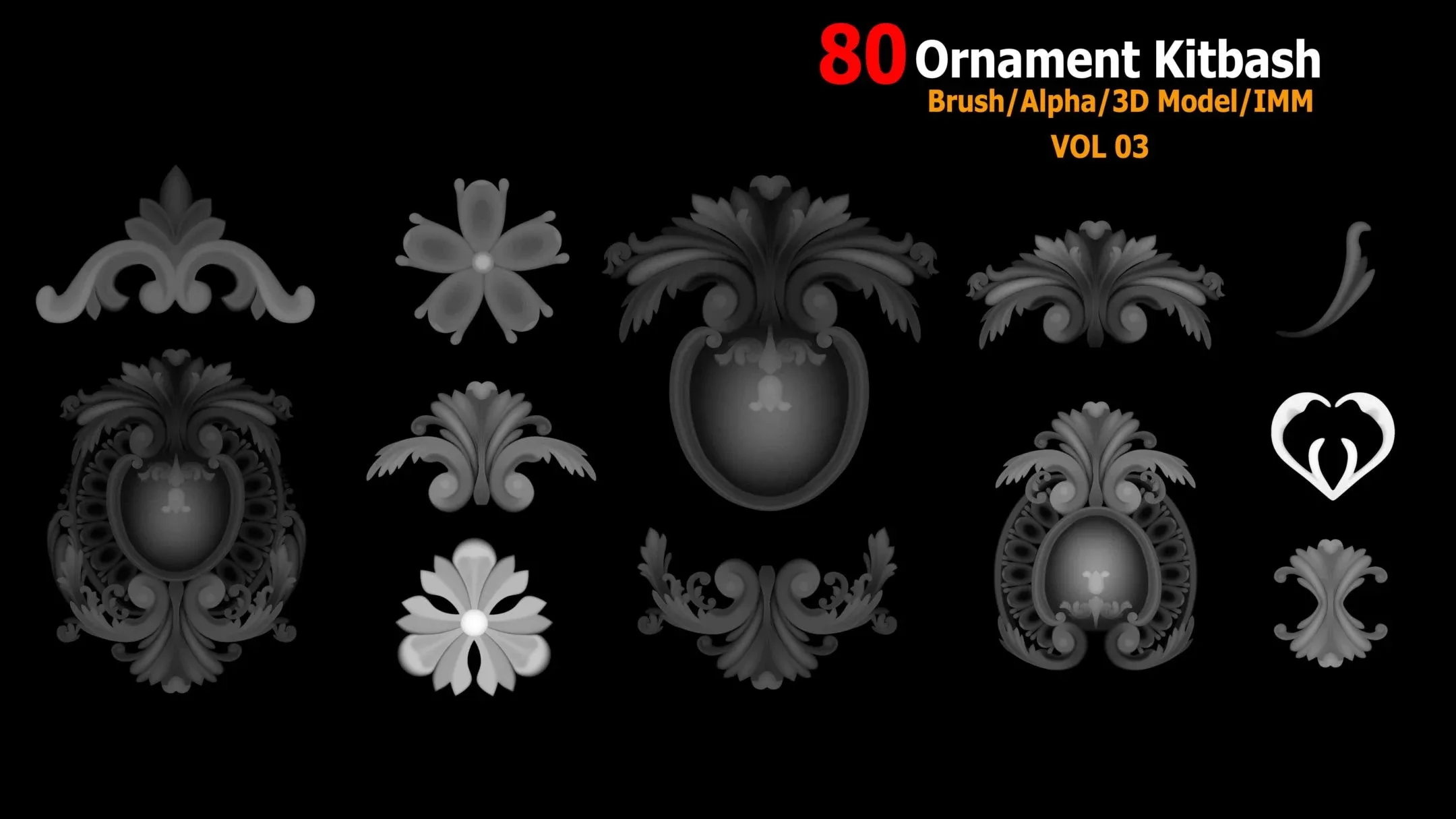 80 Sahra Ornament Kitbash/Brush/Alpha/3D Model/IMM VOL03