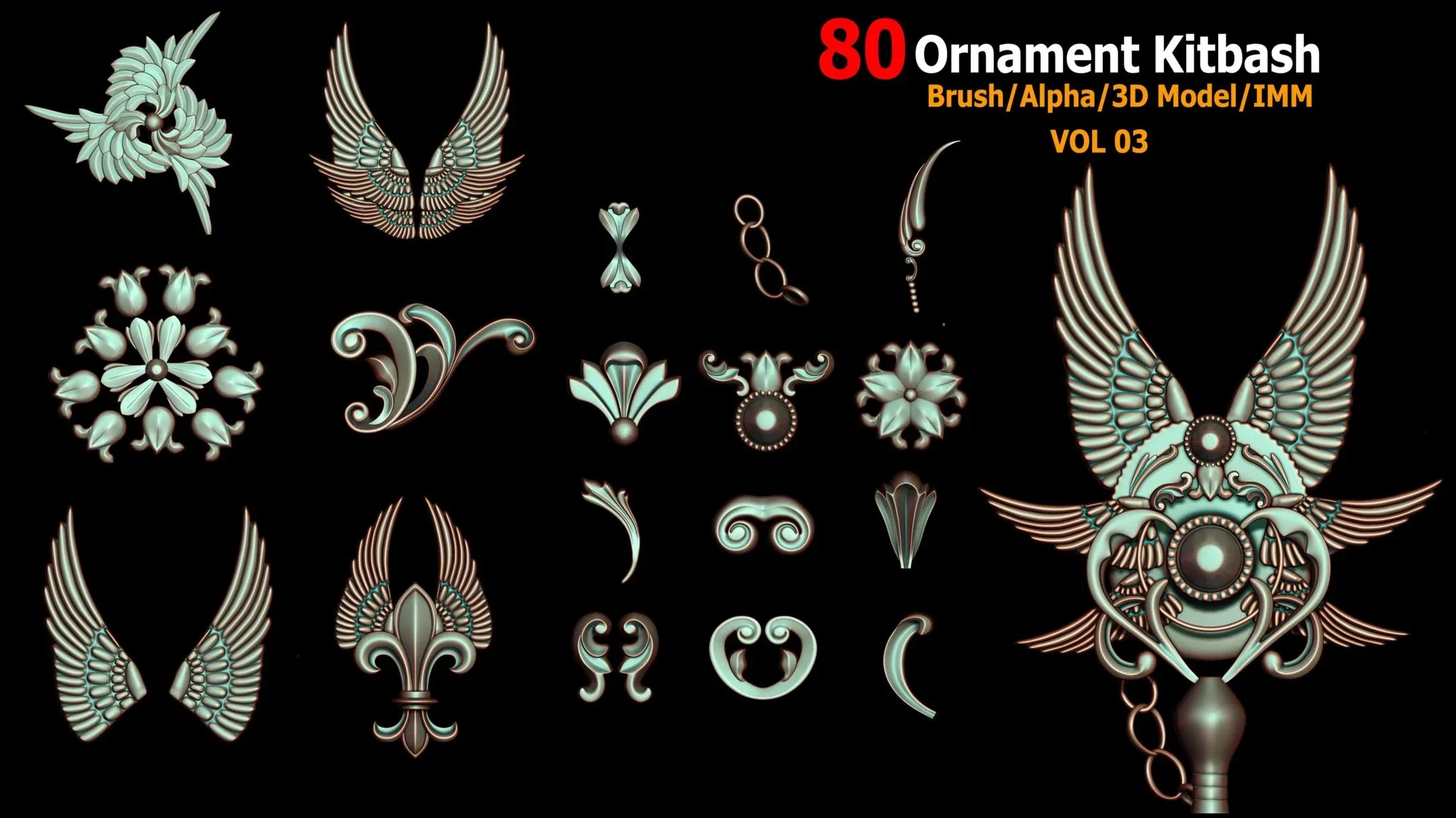 80 Sahra Ornament Kitbash/Brush/Alpha/3D Model/IMM VOL03