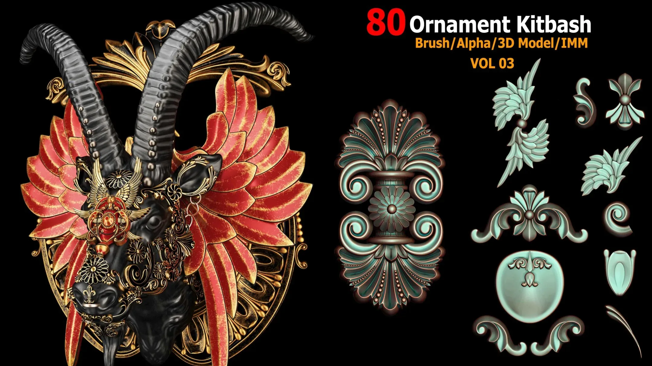 80 Sahra Ornament Kitbash/Brush/Alpha/3D Model/IMM VOL03