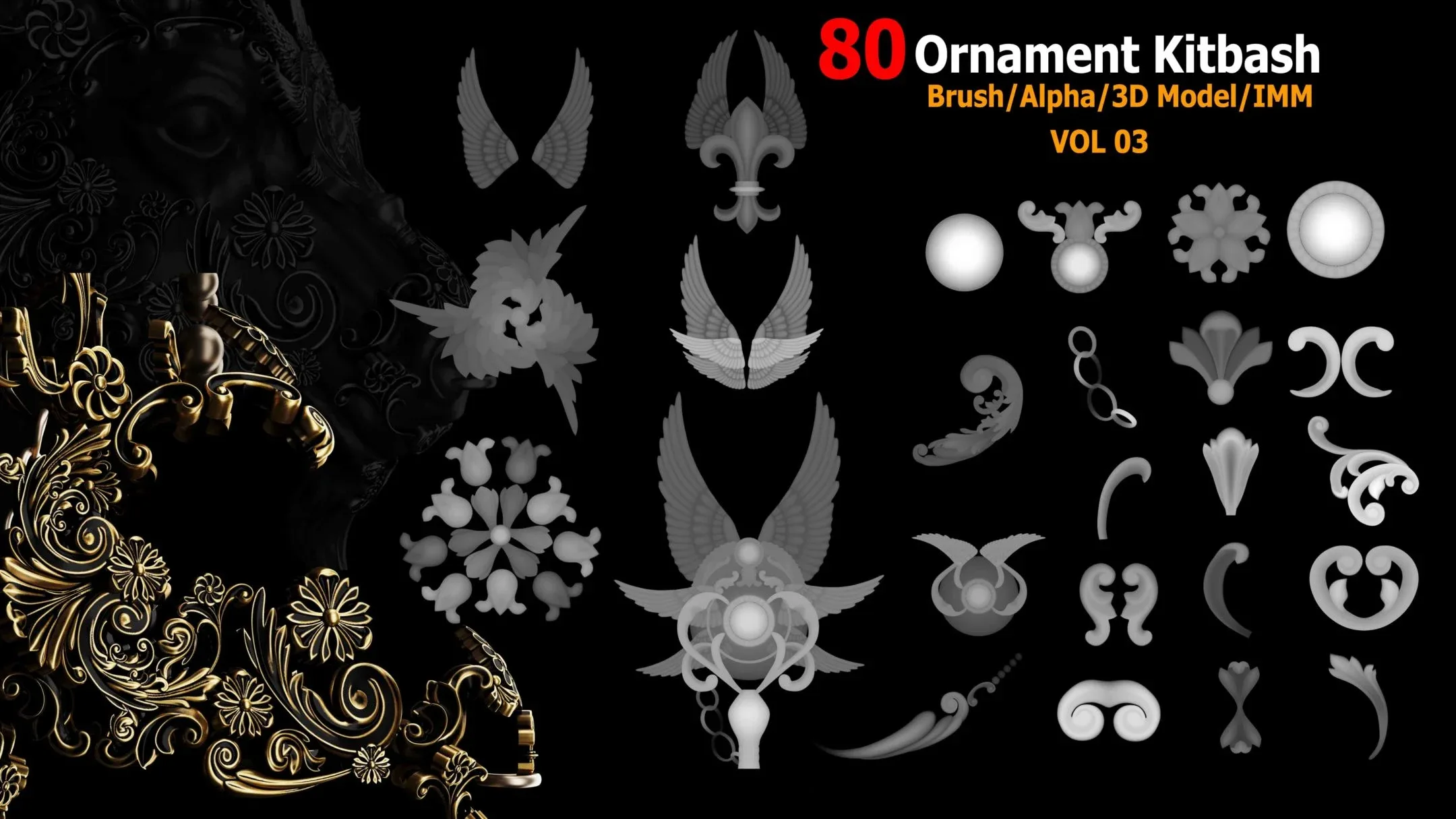 80 Sahra Ornament Kitbash/Brush/Alpha/3D Model/IMM VOL03