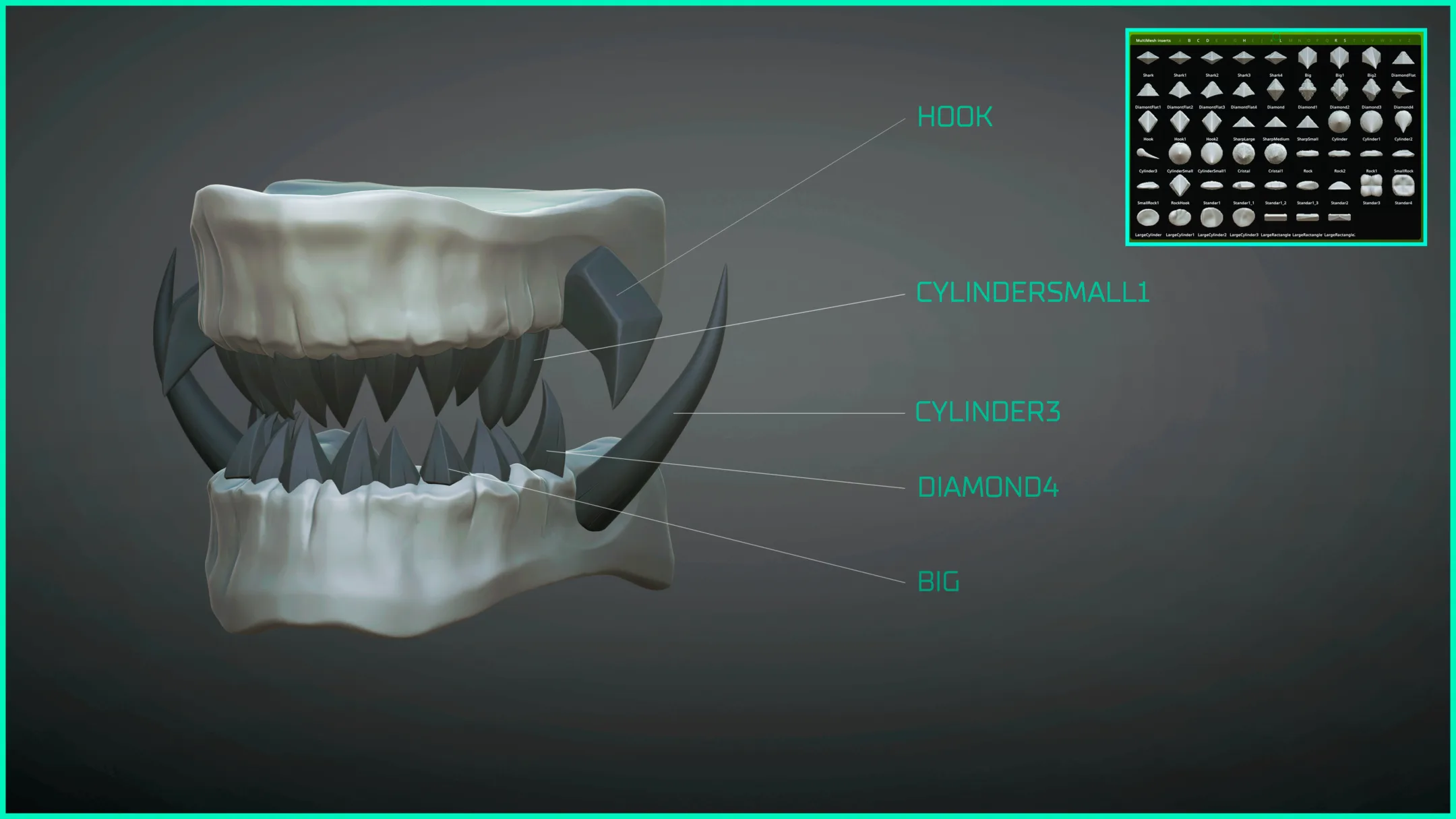 Stylized fangs and teeth Insert mesh Zbrush