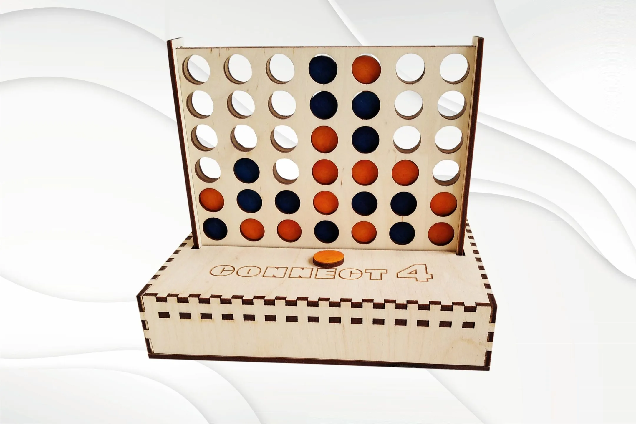 Connect 4 portable pocket game for laser cutting. Svg dxf template laser cut, laser vector file, cut files. Digital model, laser pattern.