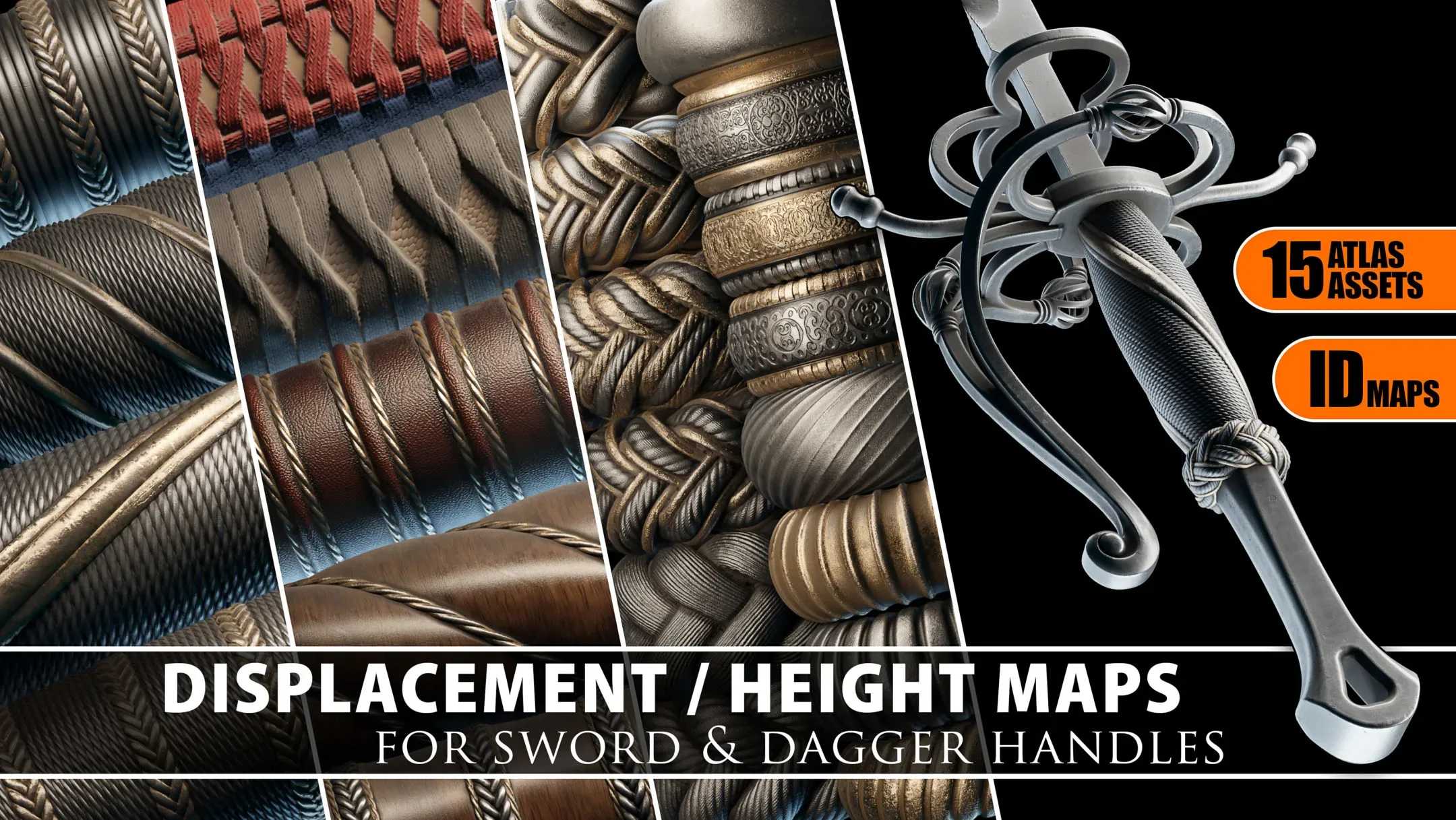 Displacement/Height Maps for Sword &Dagger Handles Vol. 1