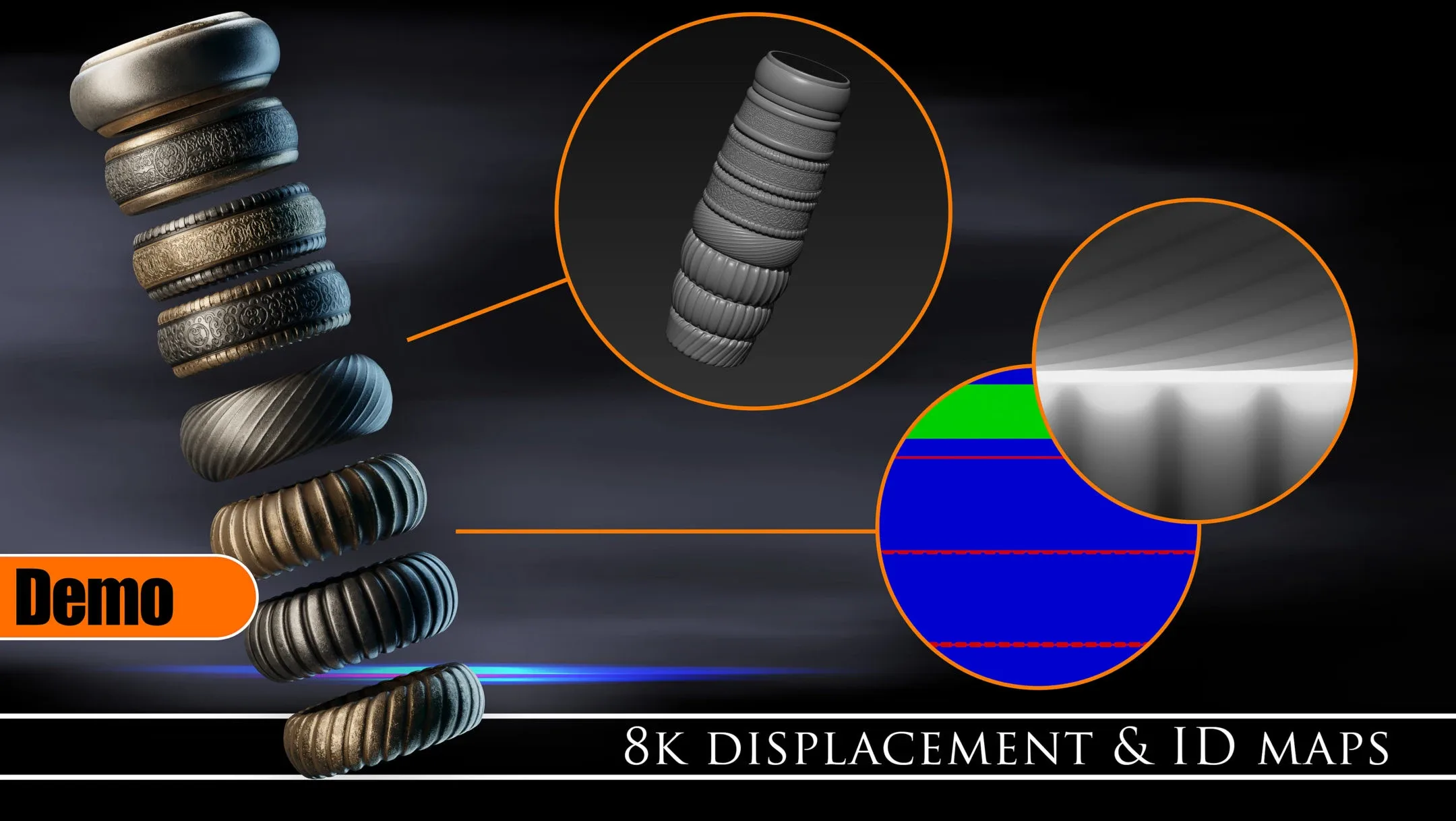 Displacement/Height Maps for Sword &Dagger Handles Vol. 1