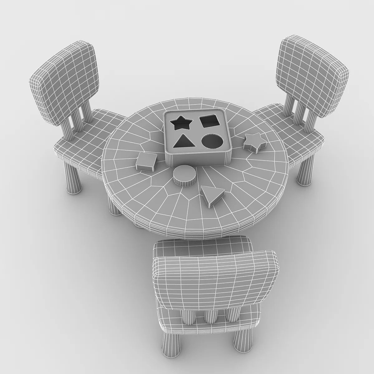 3D Kindergarten Table Chair 02