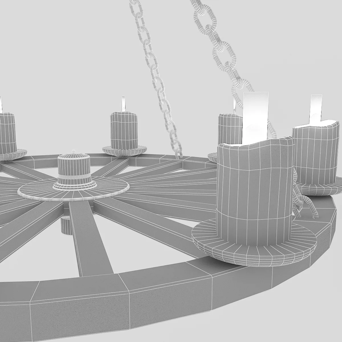 3D Old Wheel Chandelier model