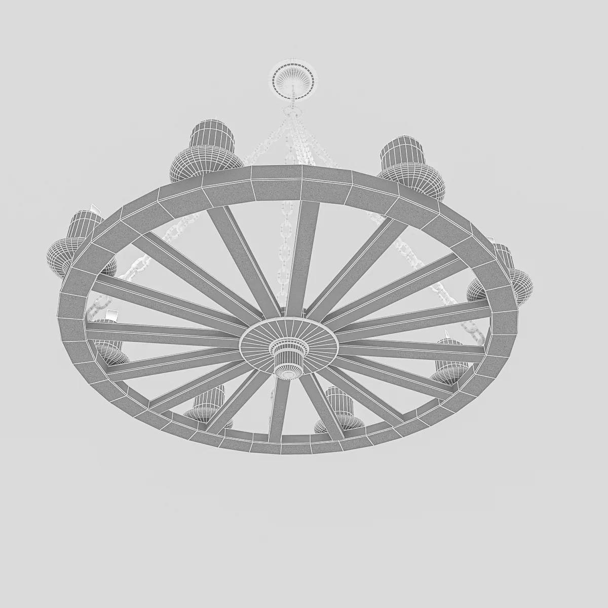 3D Old Wheel Chandelier model