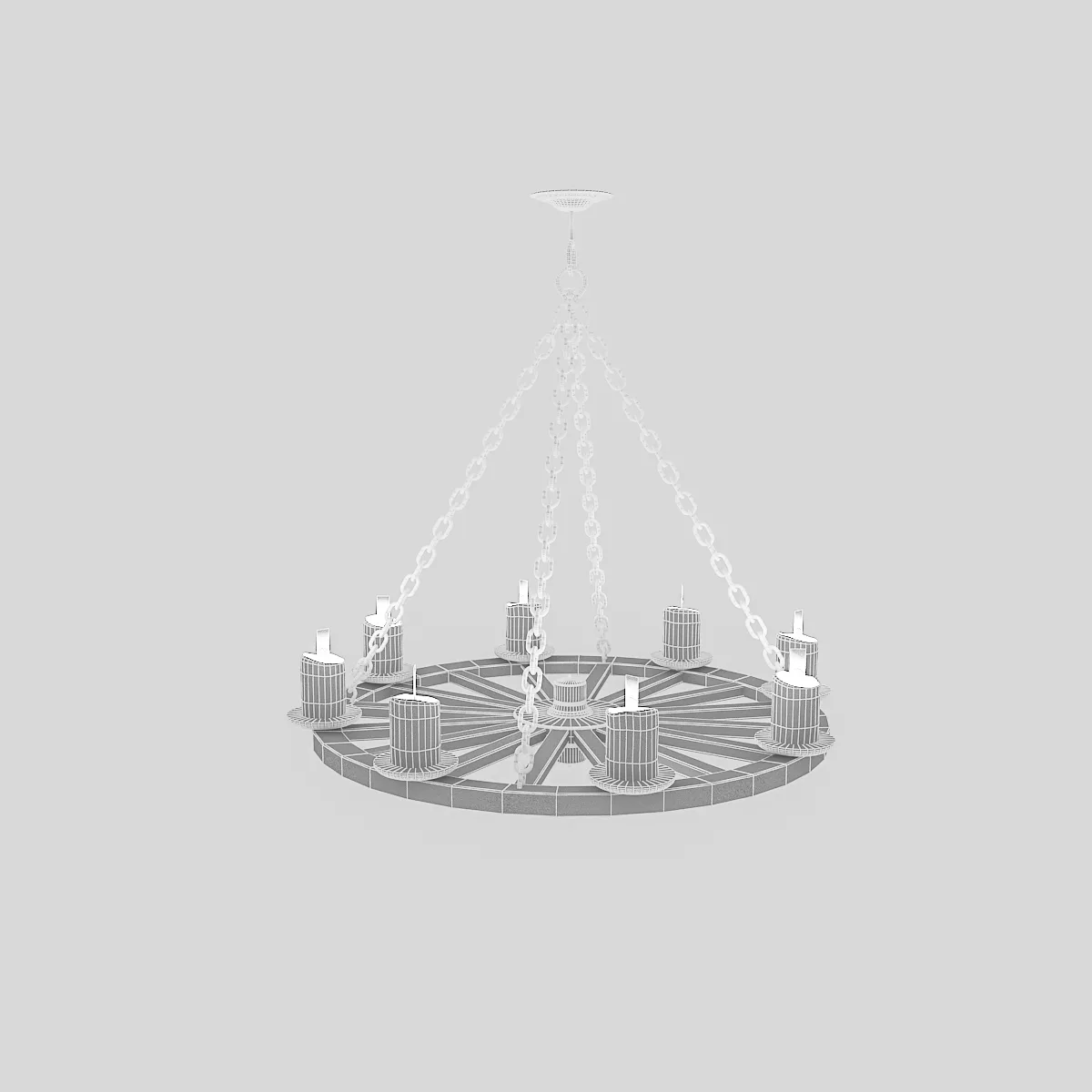 3D Old Wheel Chandelier model