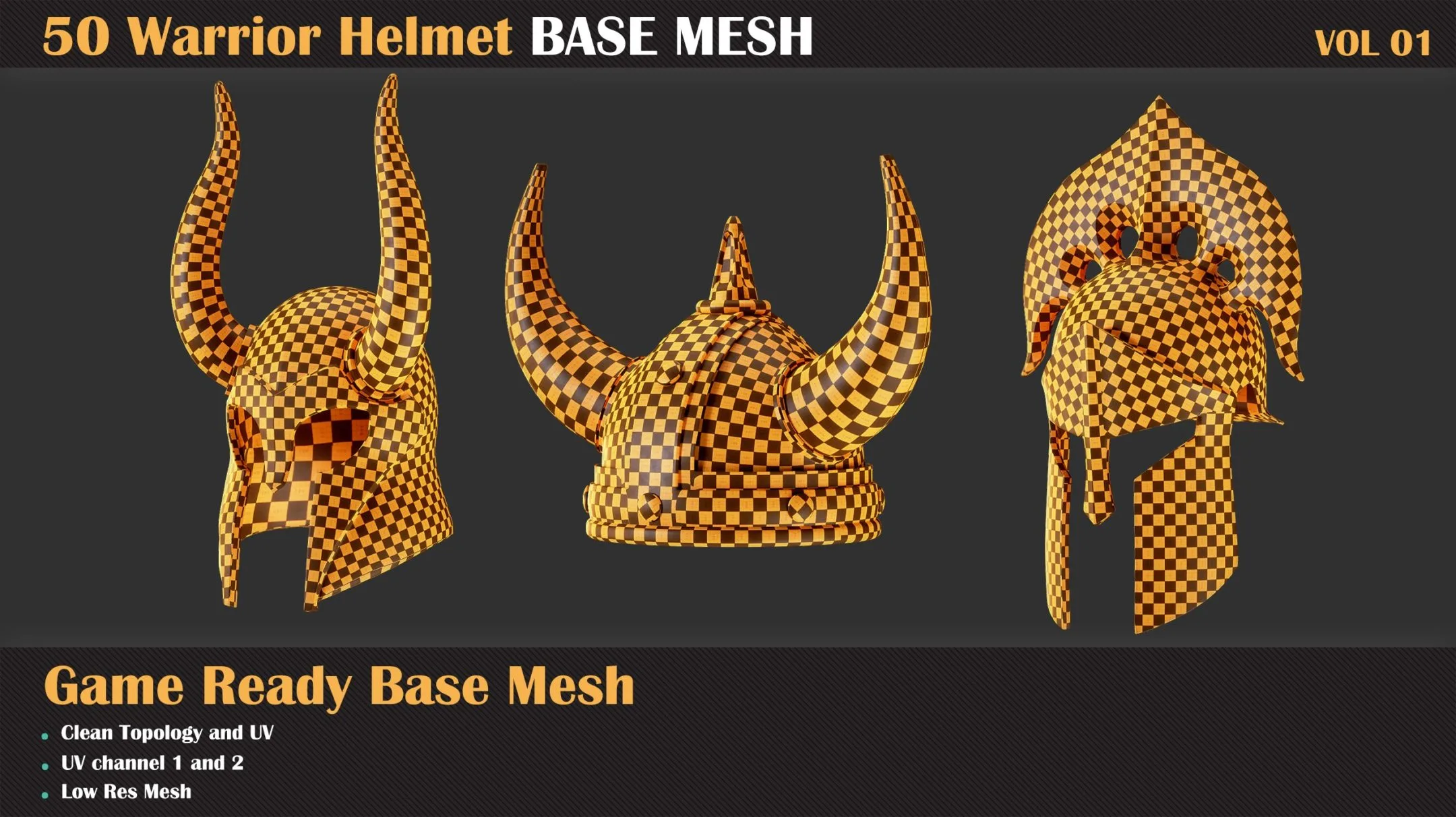 50 Warrior Helmet Base Mesh - VOL 01 ( Game Ready )