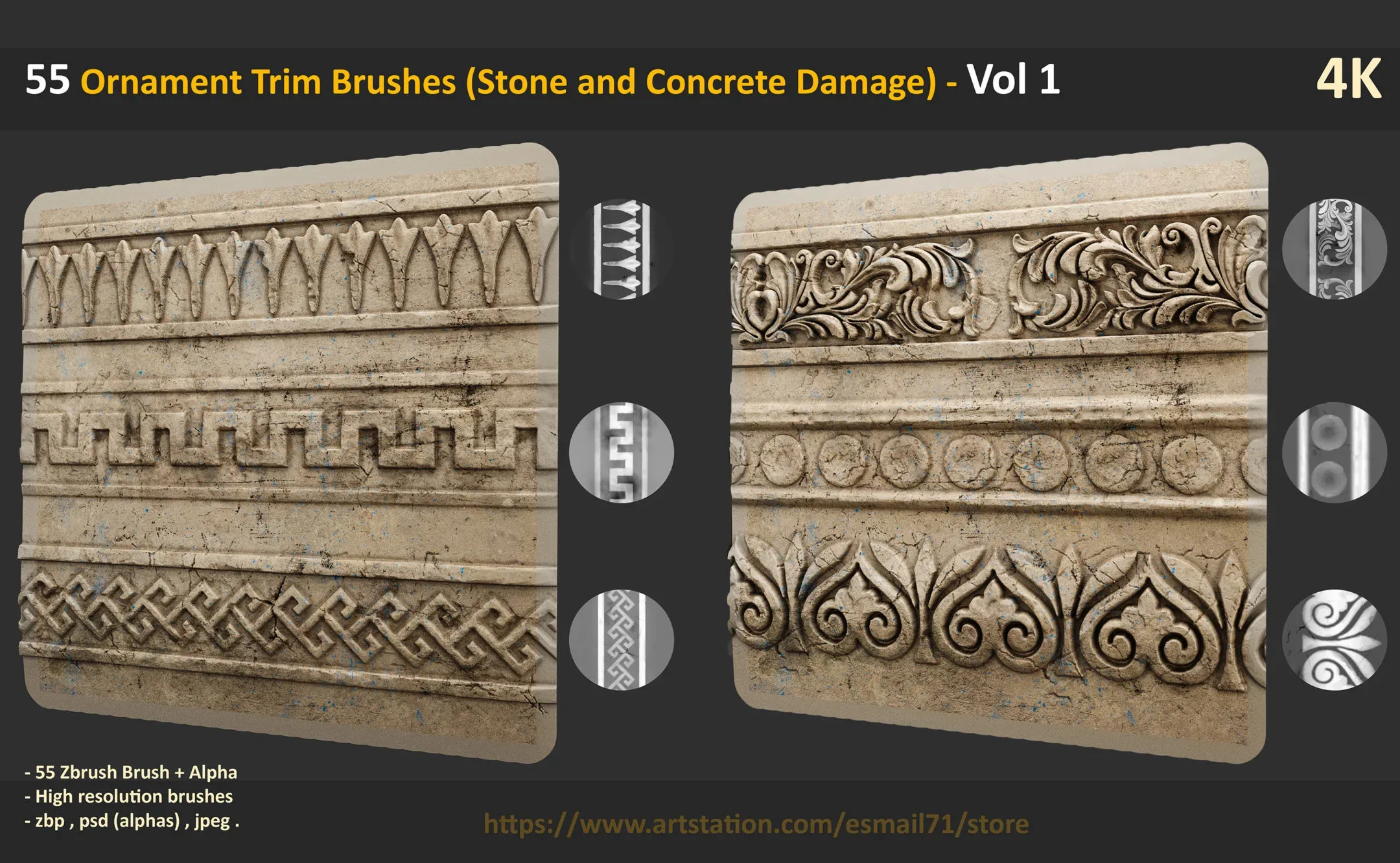 55 Ornament Trim Brushes (Stone and Concrete Damage) - Vol 1