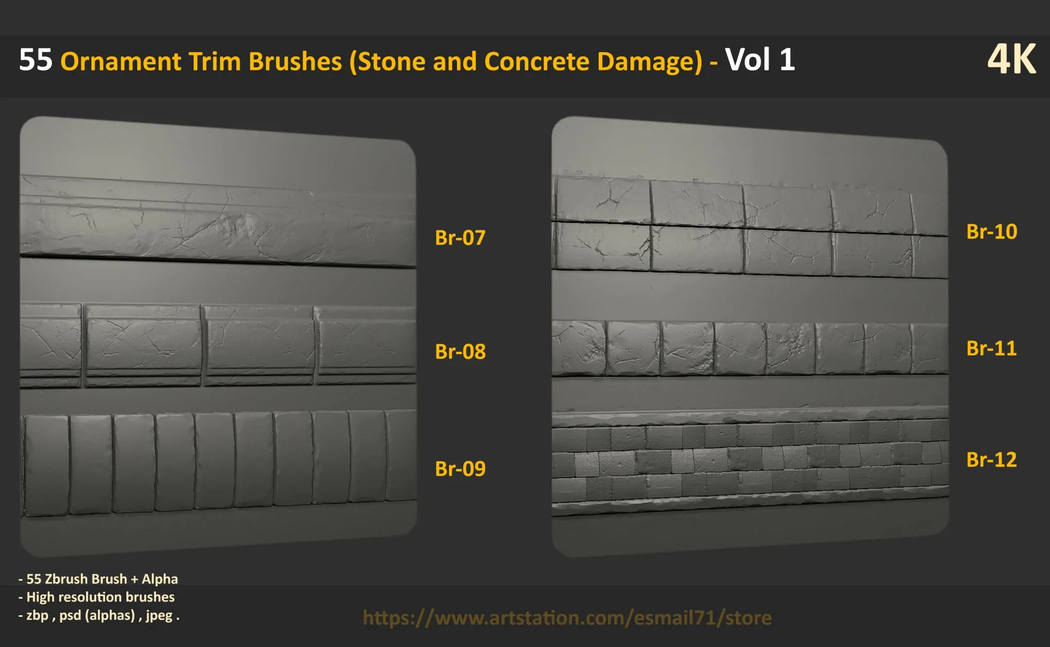 55 Ornament Trim Brushes (Stone and Concrete Damage) - Vol 1