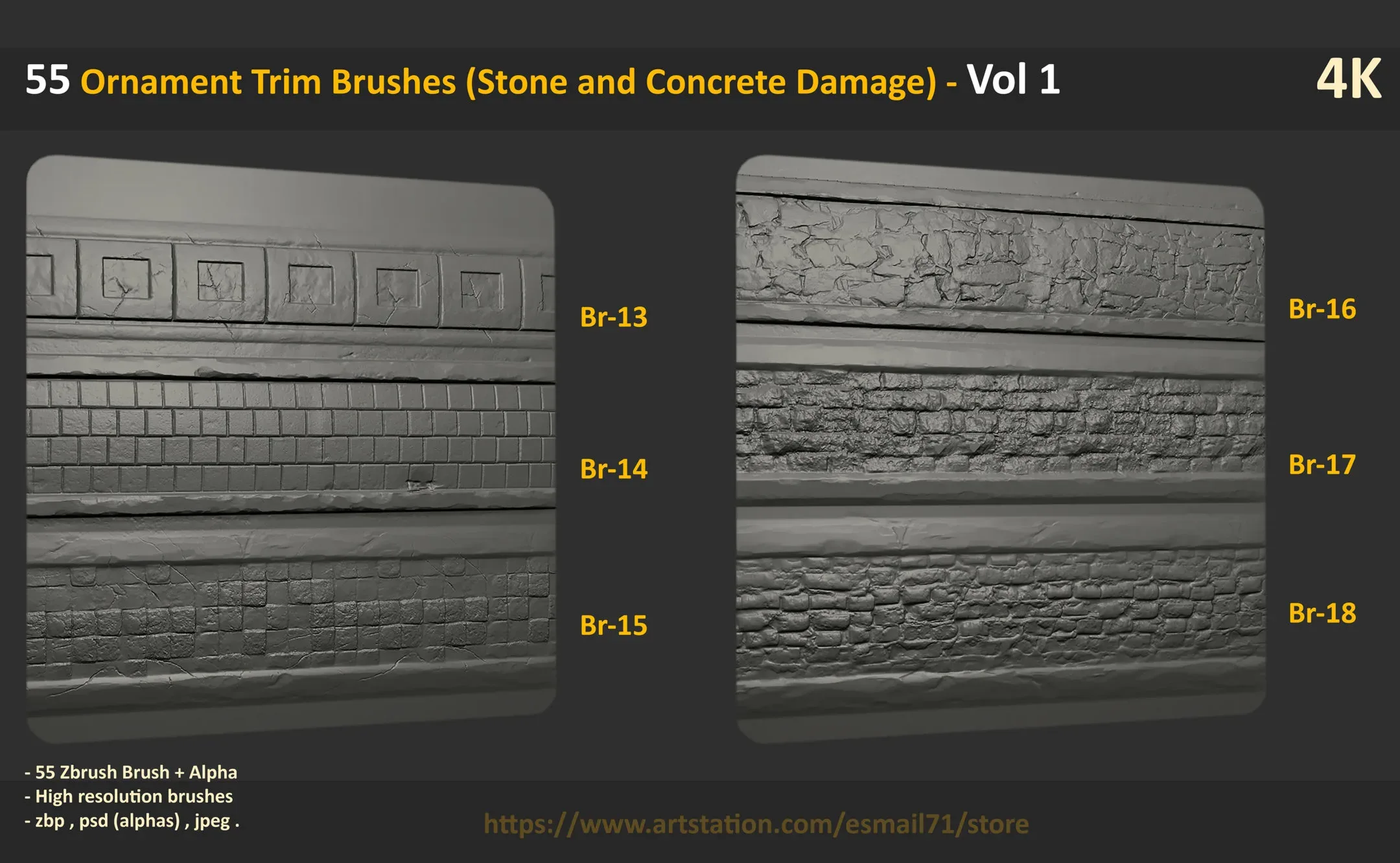 55 Ornament Trim Brushes (Stone and Concrete Damage) - Vol 1