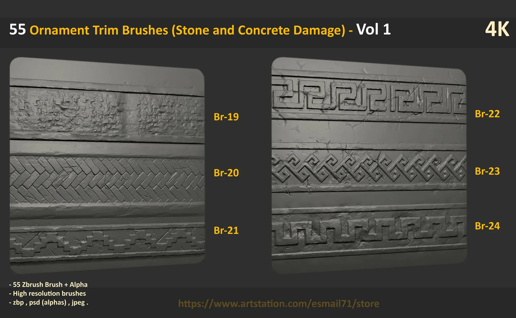 55 Ornament Trim Brushes (Stone and Concrete Damage) - Vol 1