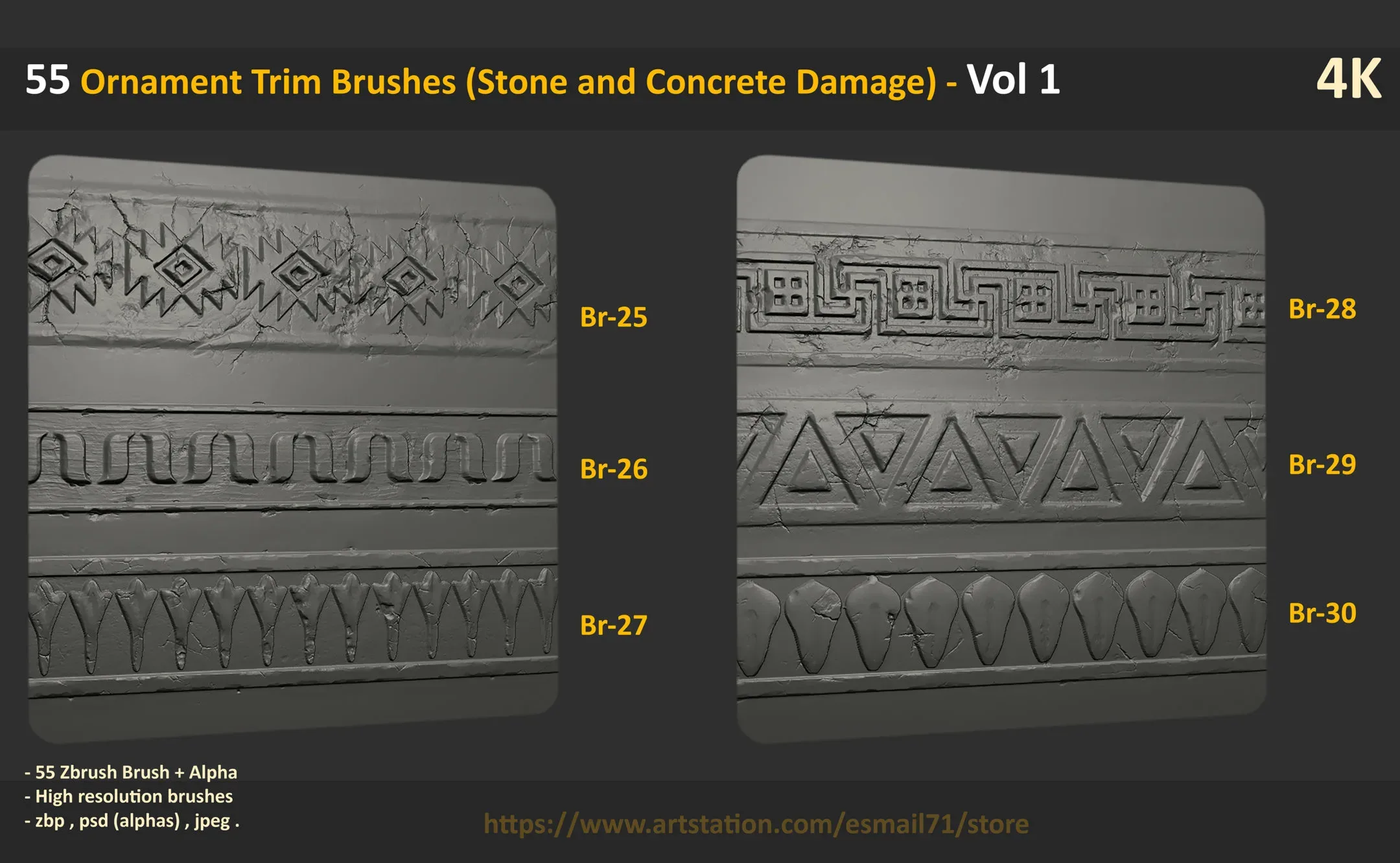 55 Ornament Trim Brushes (Stone and Concrete Damage) - Vol 1