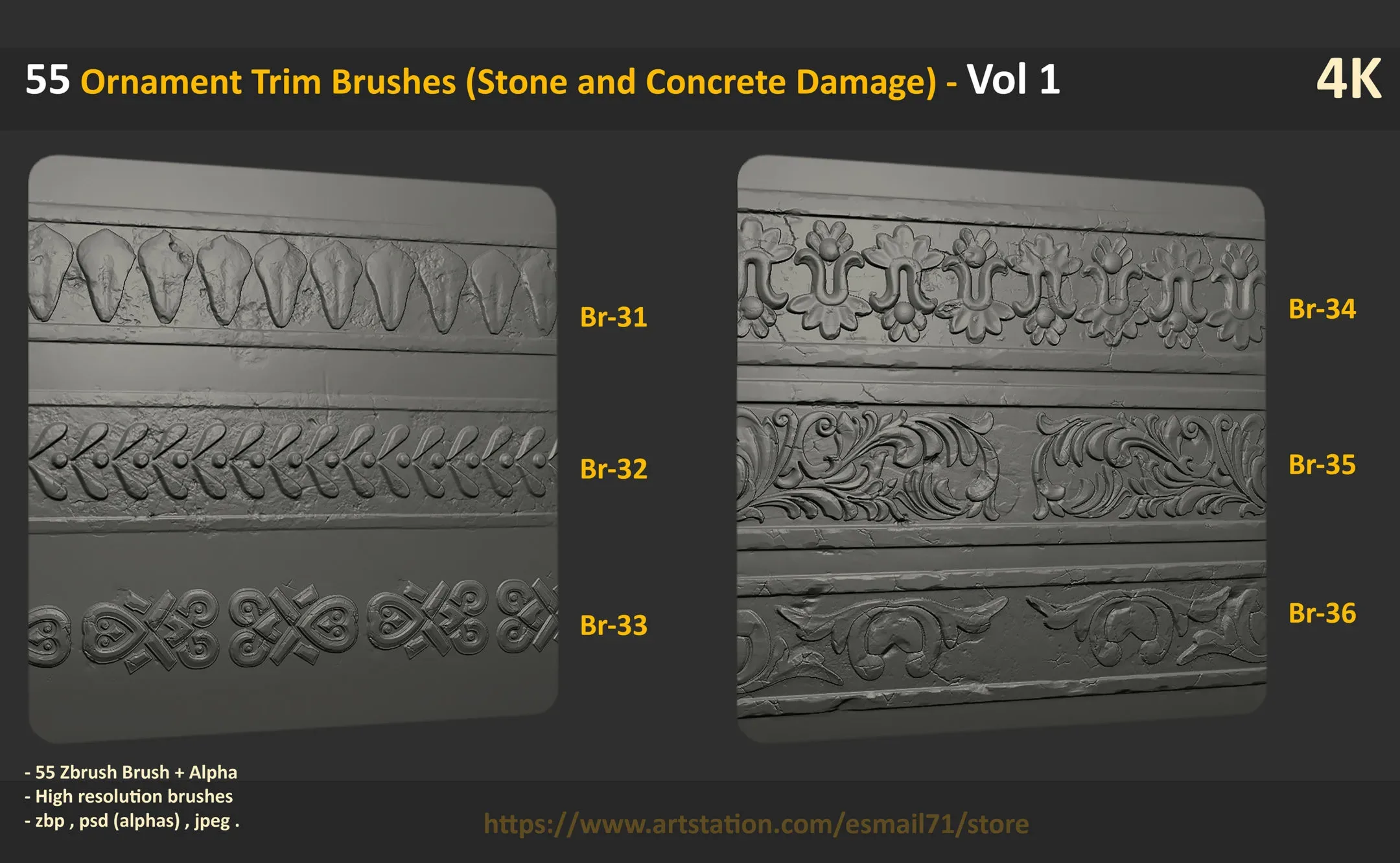 55 Ornament Trim Brushes (Stone and Concrete Damage) - Vol 1