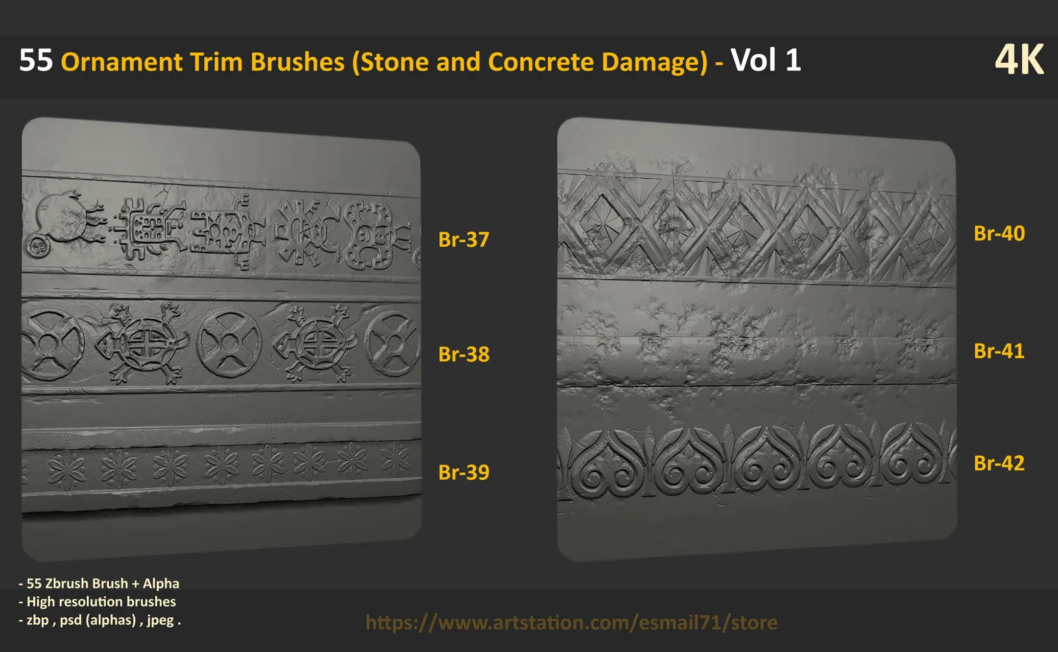 55 Ornament Trim Brushes (Stone and Concrete Damage) - Vol 1