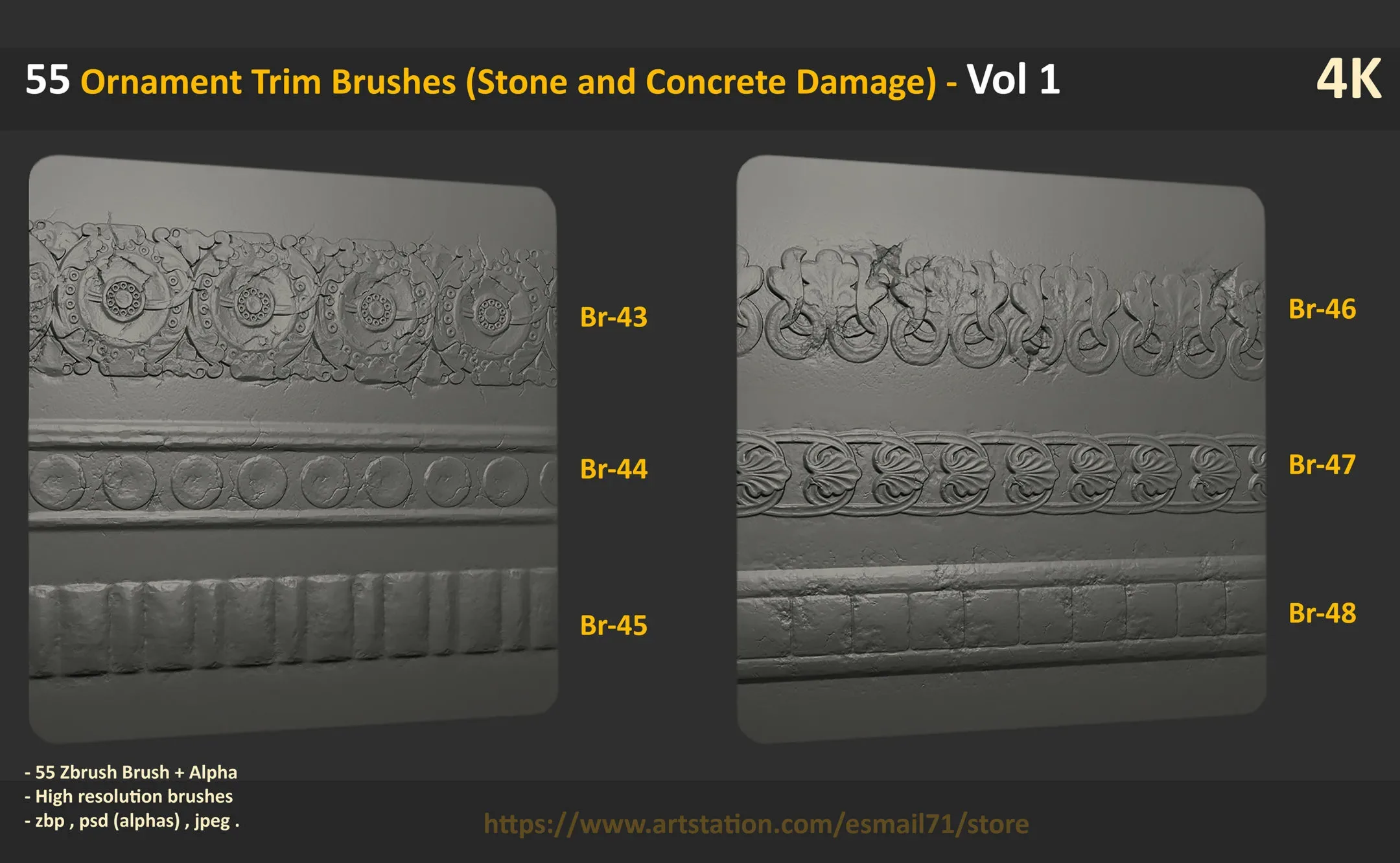 55 Ornament Trim Brushes (Stone and Concrete Damage) - Vol 1