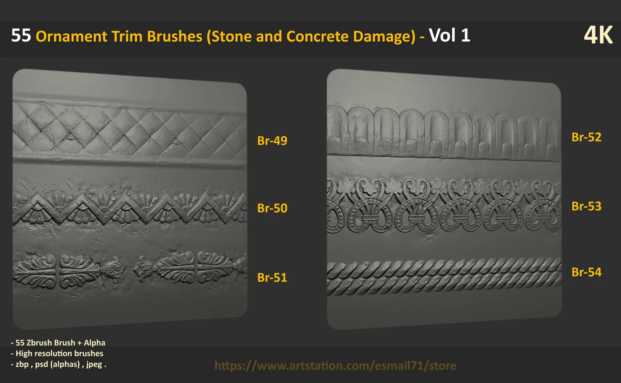 55 Ornament Trim Brushes (Stone and Concrete Damage) - Vol 1