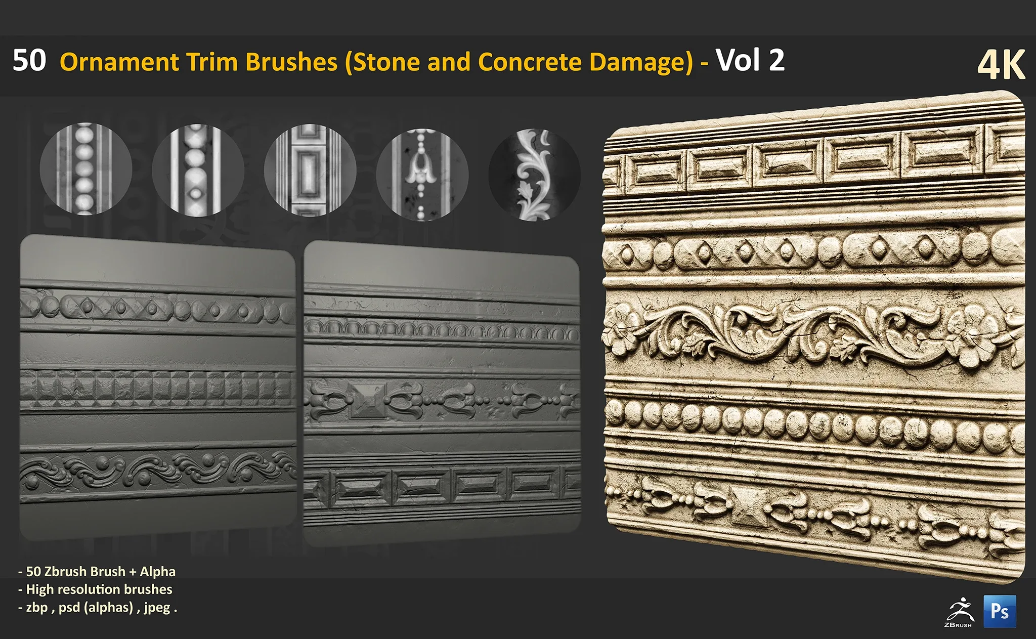 50 Ornament Trim Brushes (Stone and Concrete Damage) - Vol 2