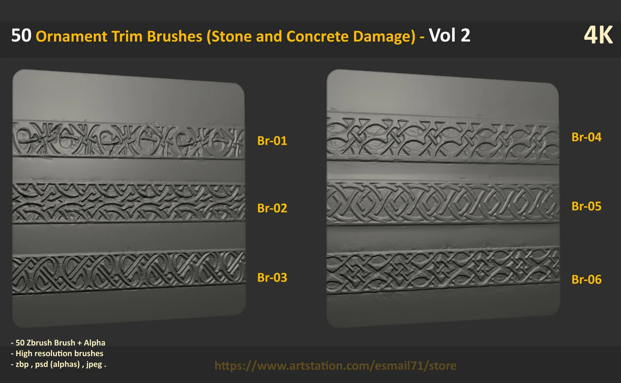 50 Ornament Trim Brushes (Stone and Concrete Damage) - Vol 2