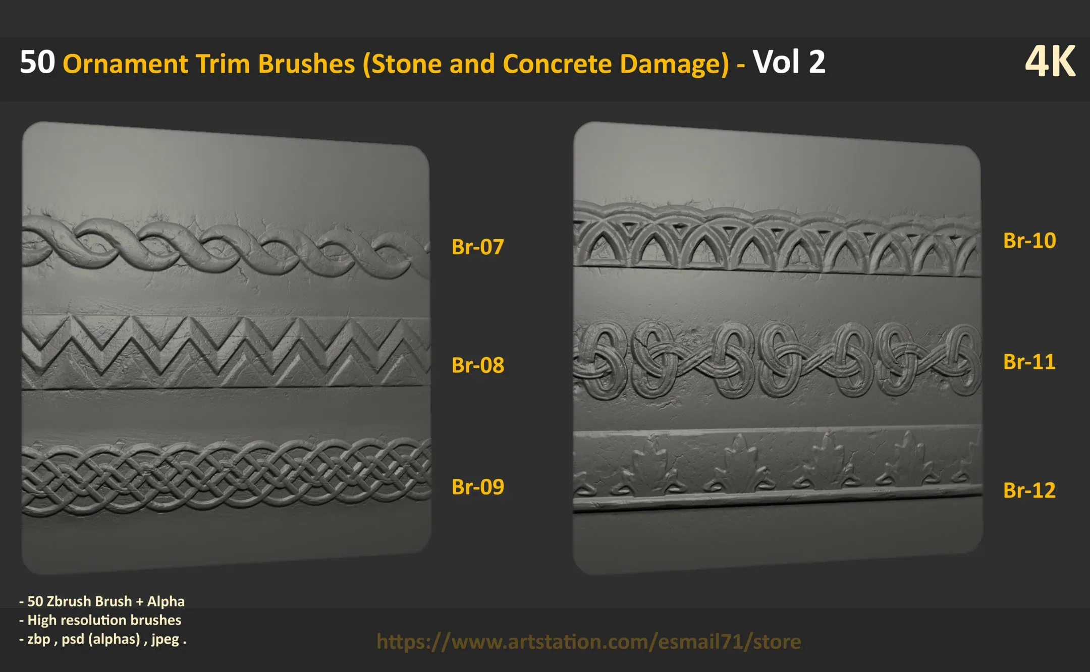 50 Ornament Trim Brushes (Stone and Concrete Damage) - Vol 2