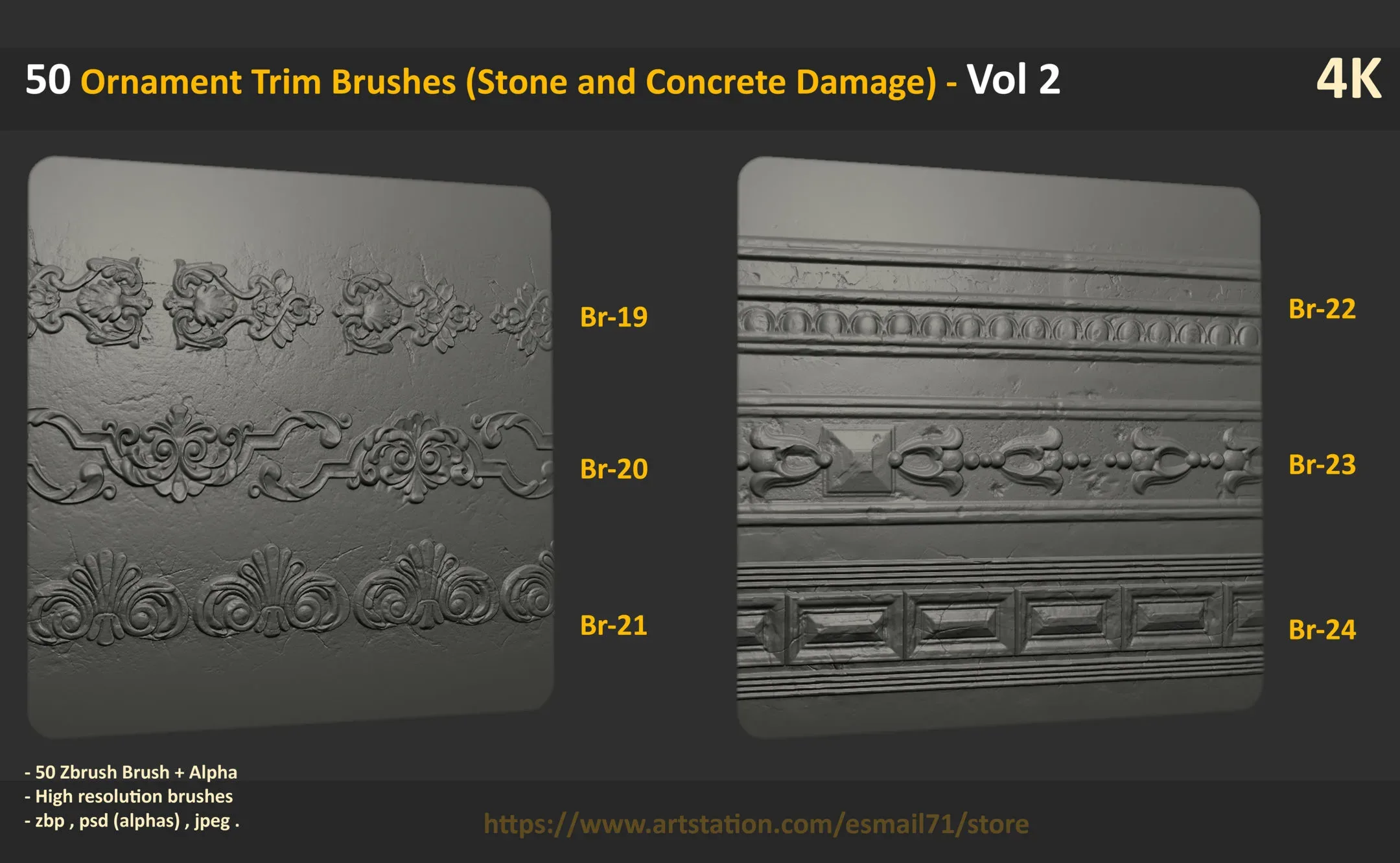 50 Ornament Trim Brushes (Stone and Concrete Damage) - Vol 2