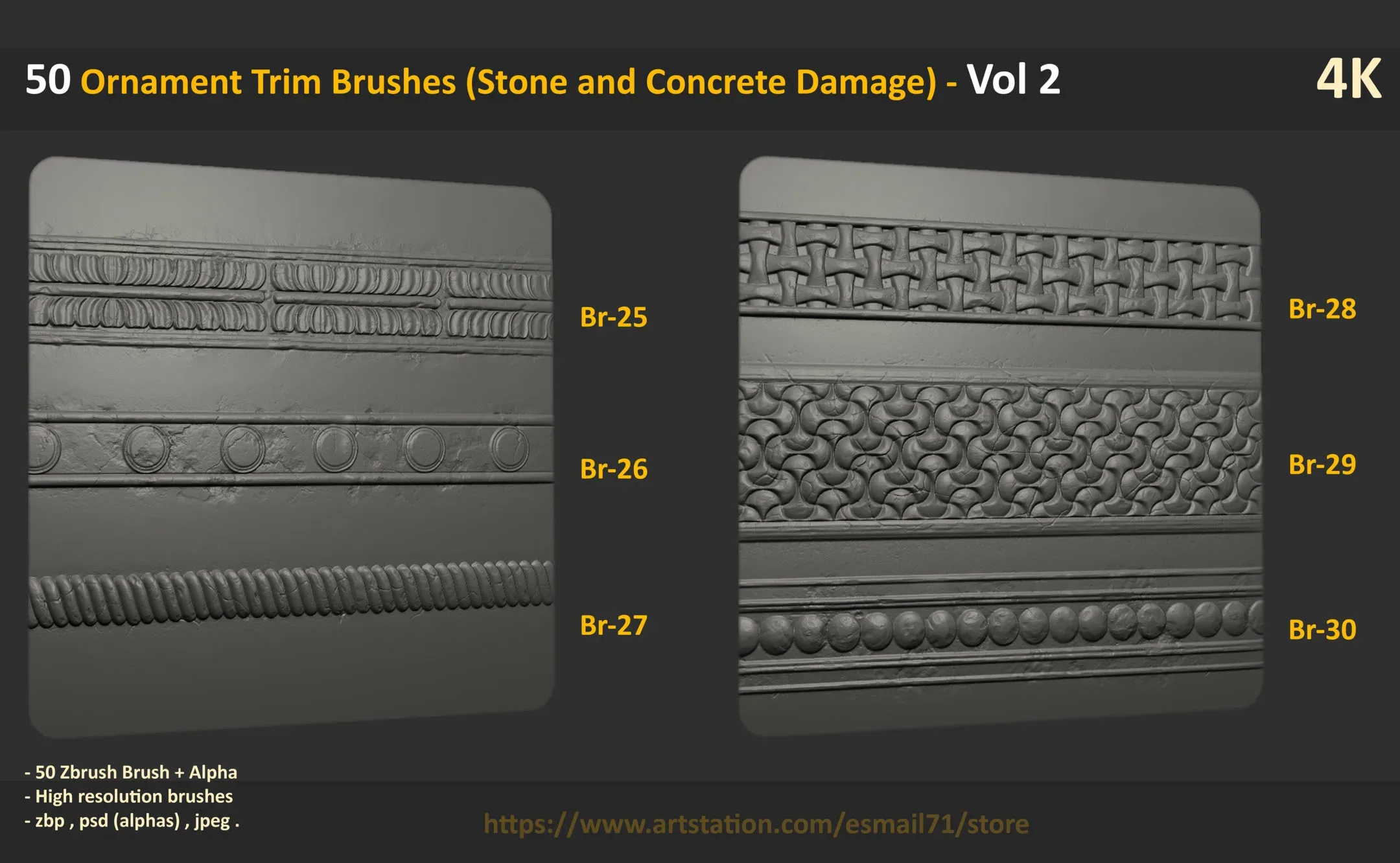 50 Ornament Trim Brushes (Stone and Concrete Damage) - Vol 2