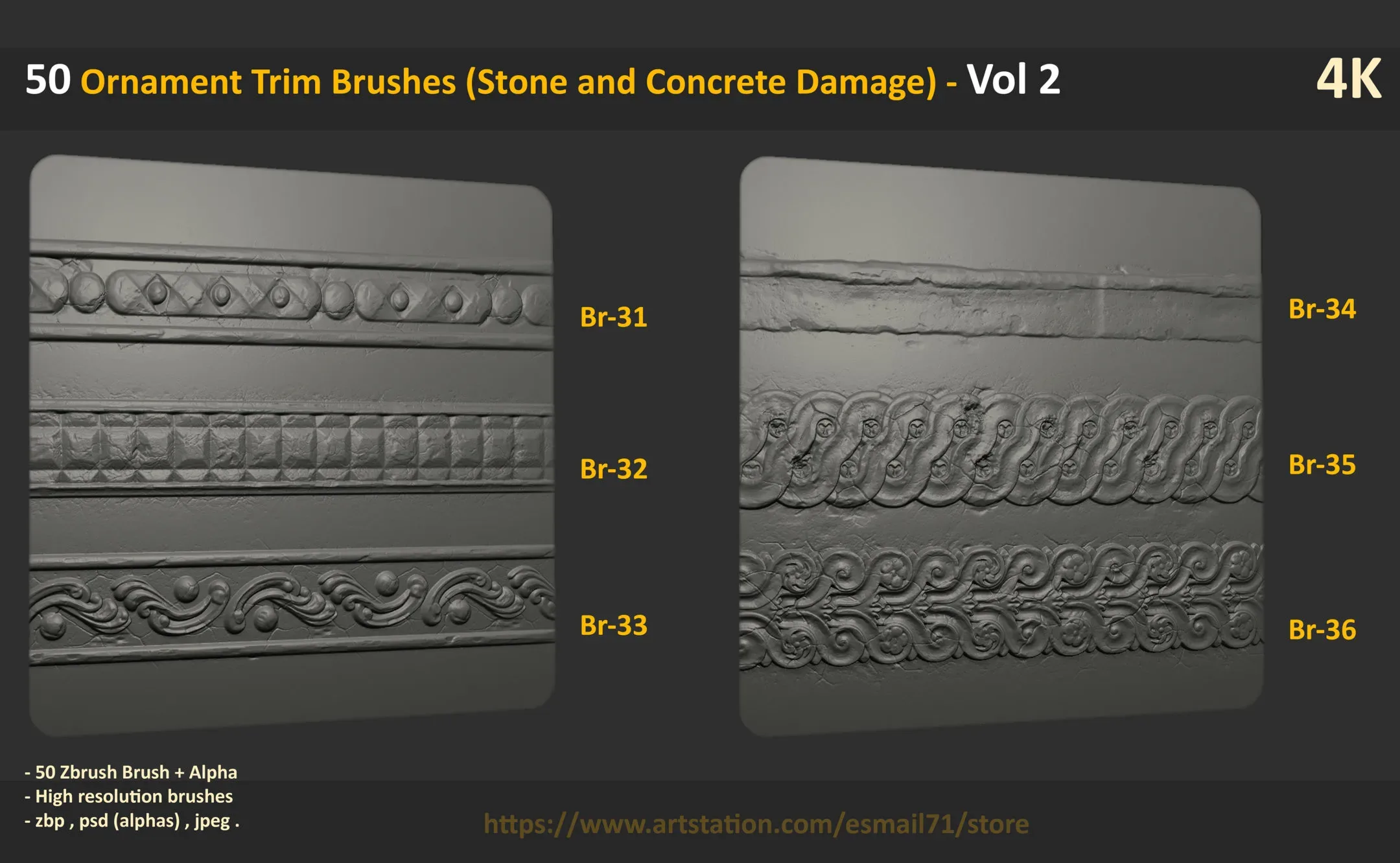 50 Ornament Trim Brushes (Stone and Concrete Damage) - Vol 2