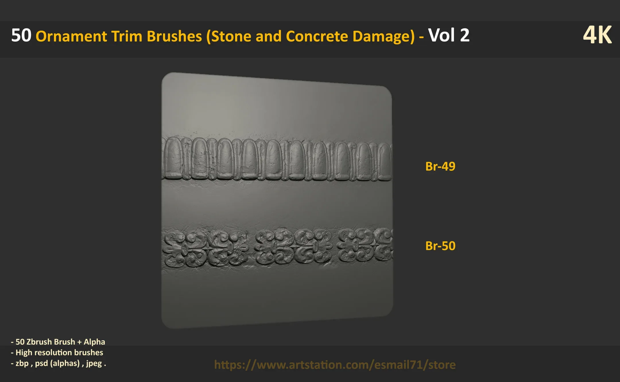 50 Ornament Trim Brushes (Stone and Concrete Damage) - Vol 2