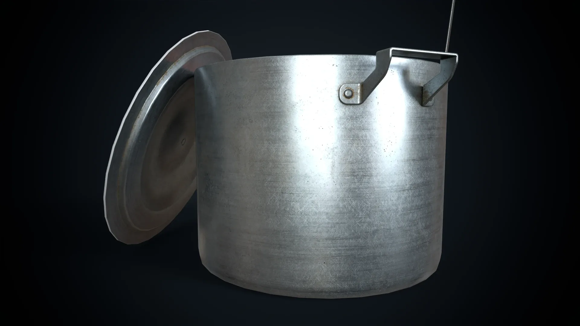 Aluminum saucepan with soup and ladle