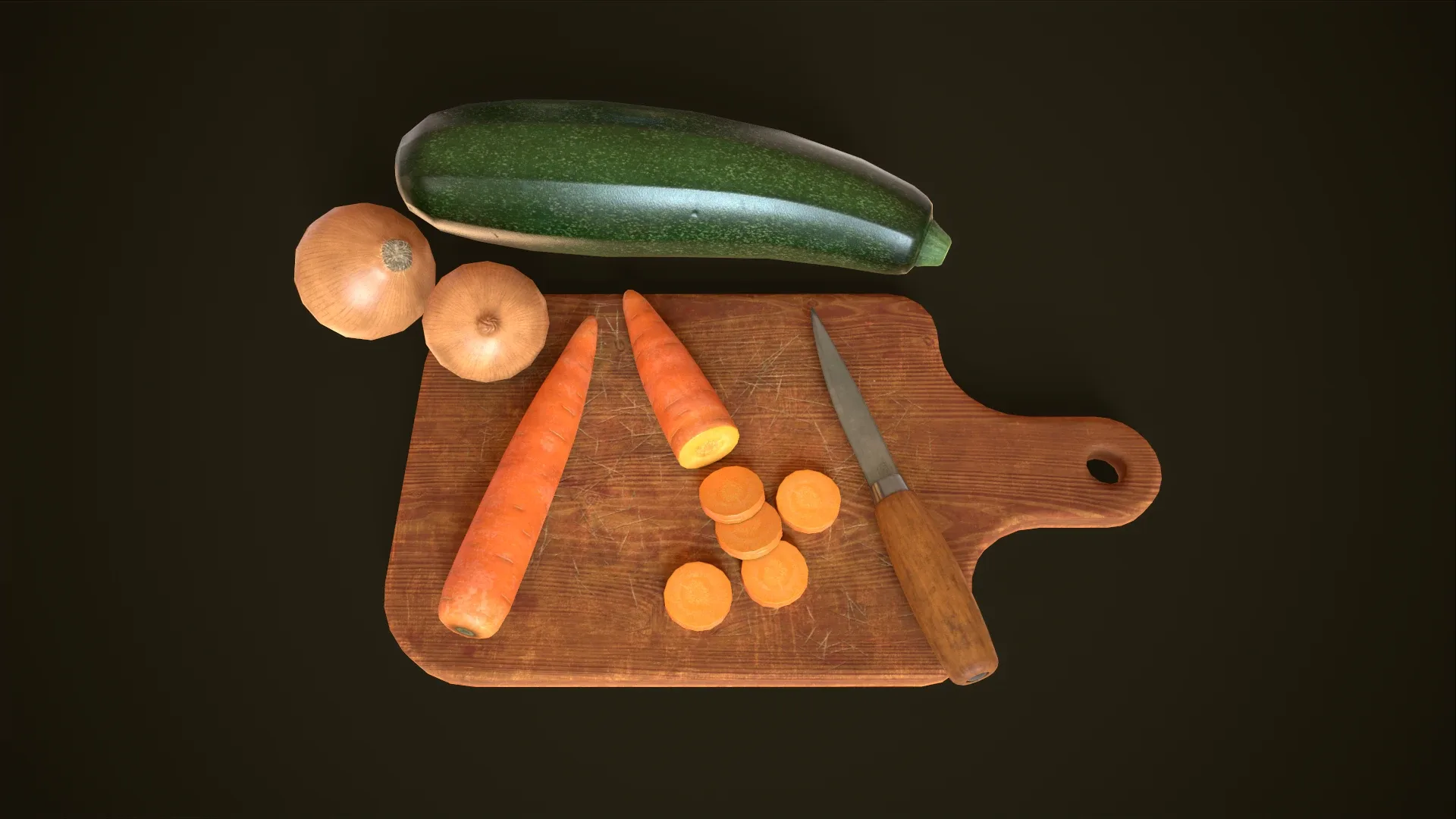 Cutting board vegetables and knife