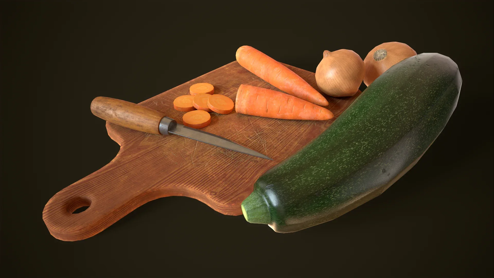 Cutting board vegetables and knife