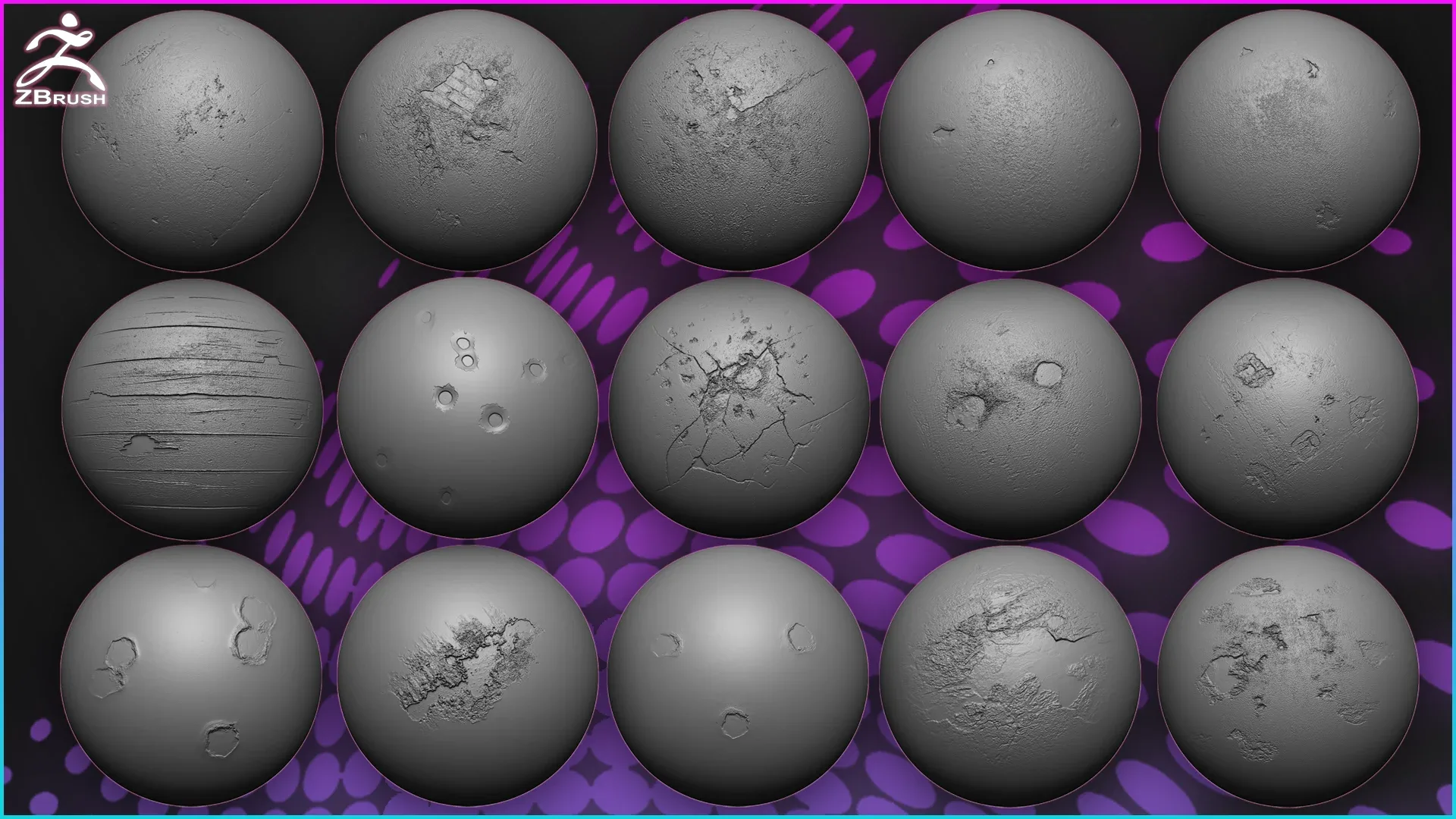 50 Damaged Alphas for Zbrush