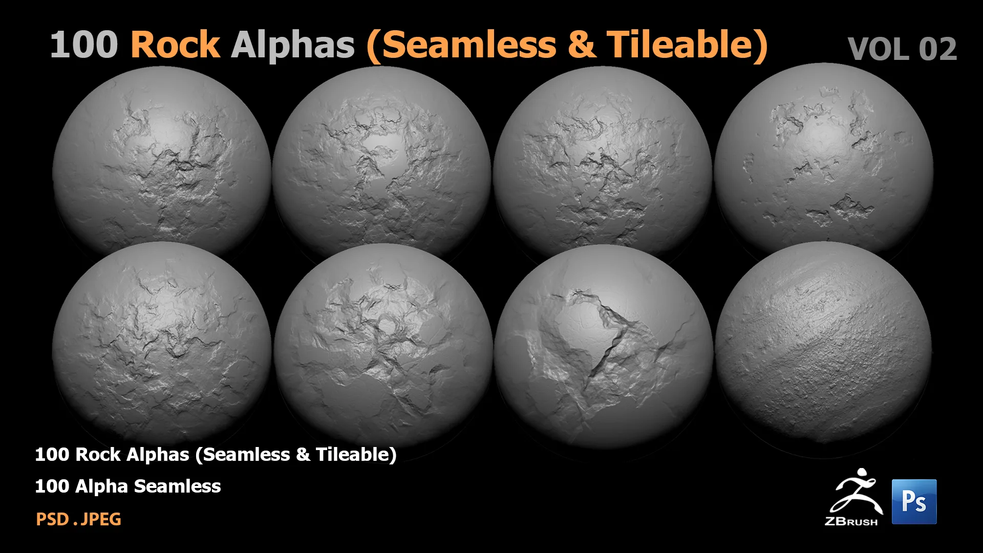 100 Rock Alphas (Seamless & Tileable)