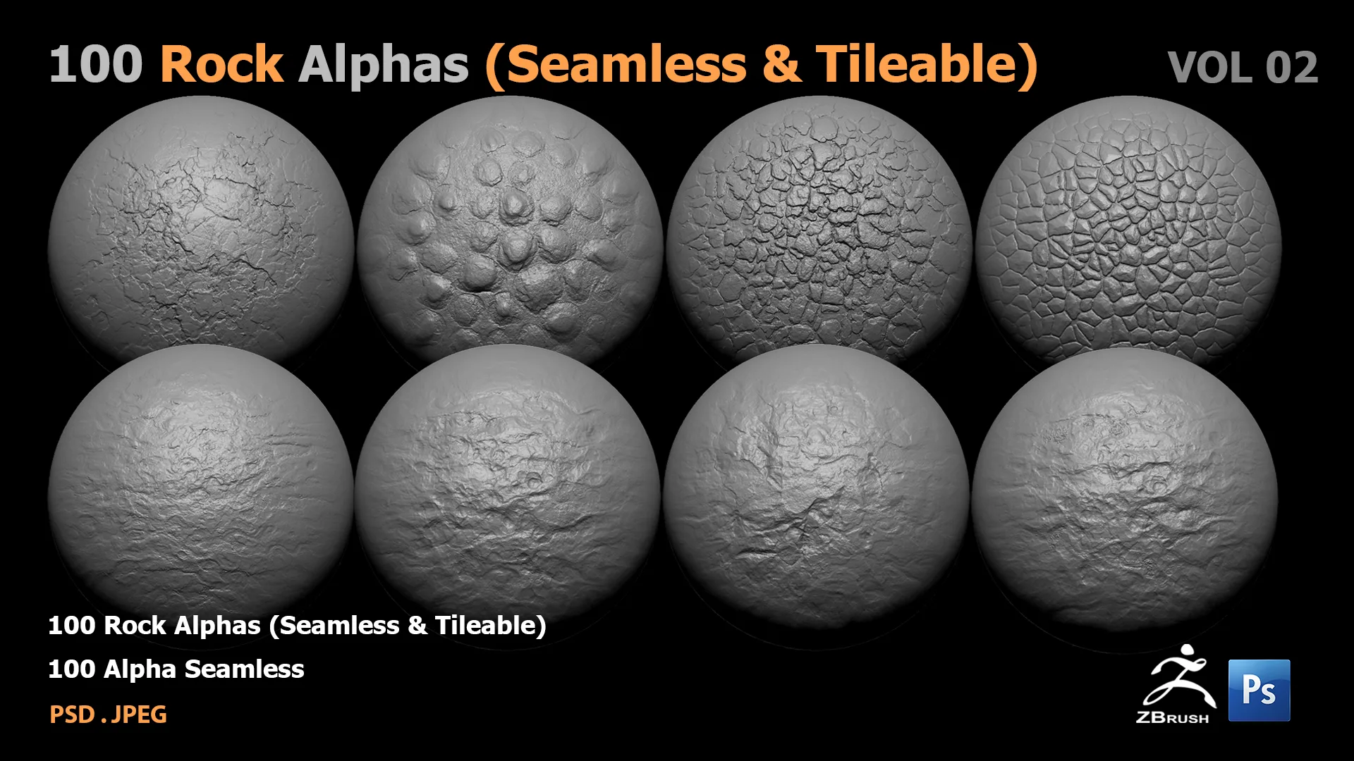 100 Rock Alphas (Seamless & Tileable)