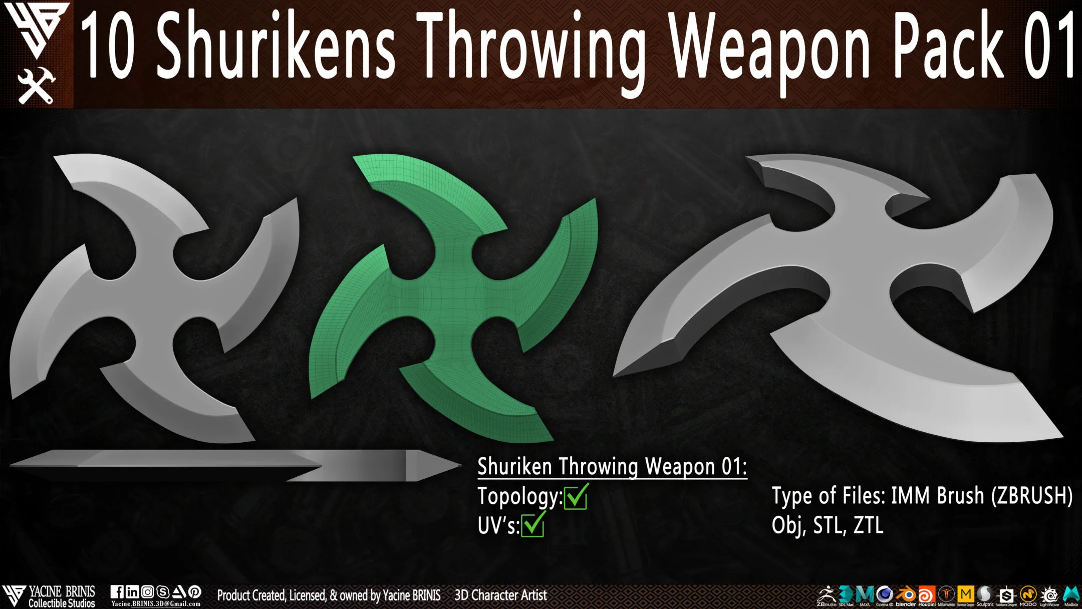 10 Shuriken Throwing Weapons Pack 01