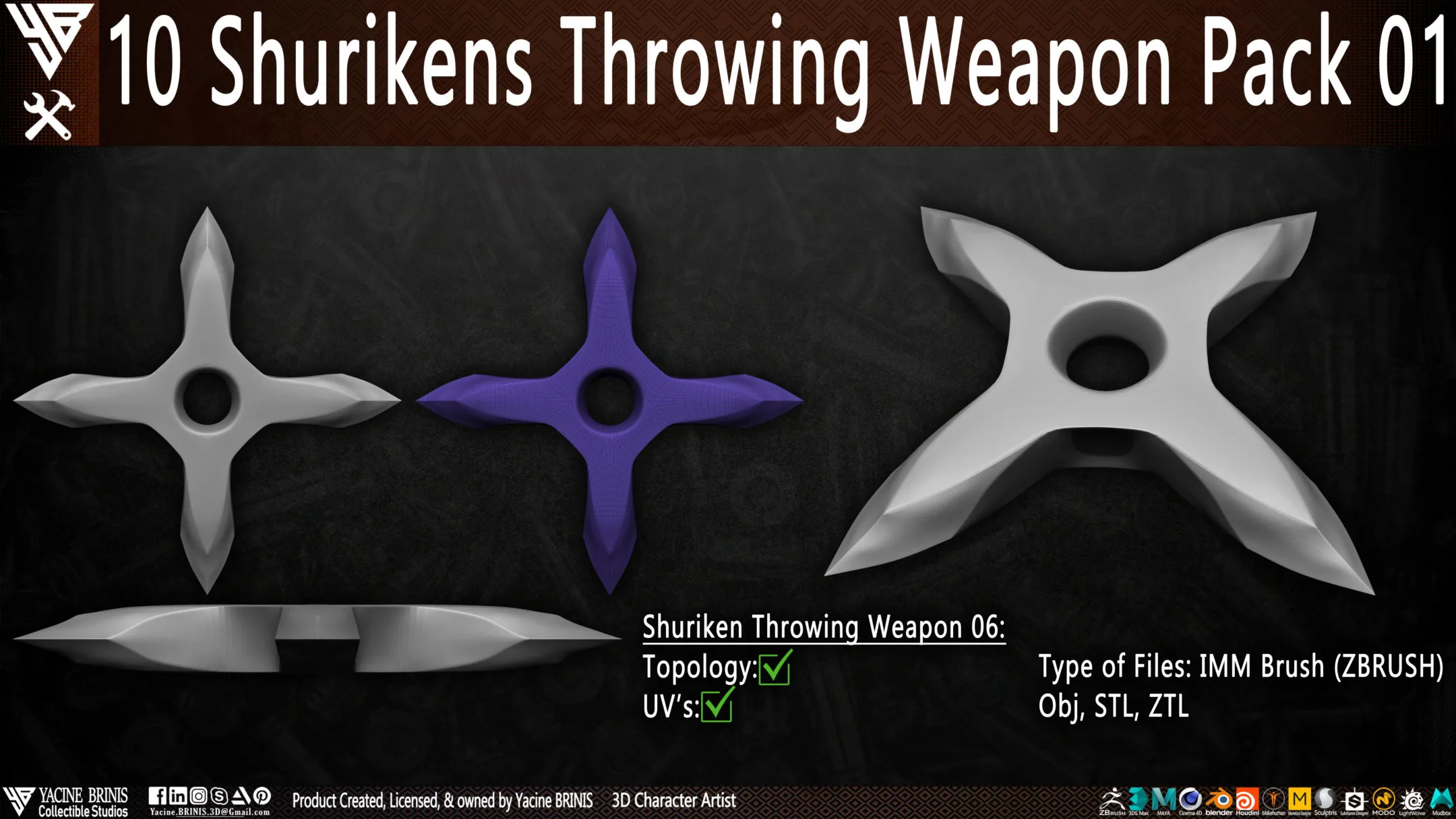 10 Shuriken Throwing Weapons Pack 01