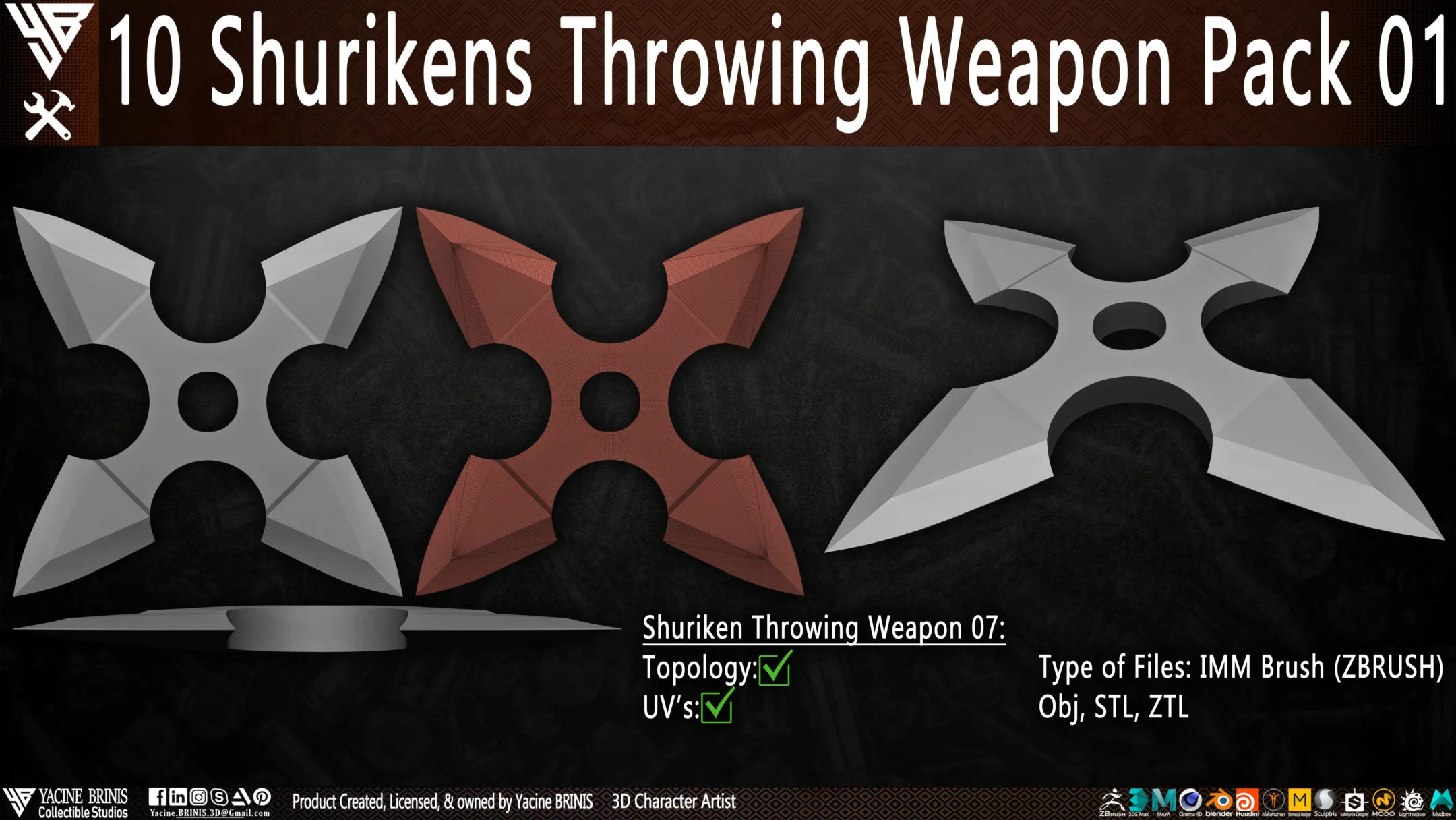 10 Shuriken Throwing Weapons Pack 01