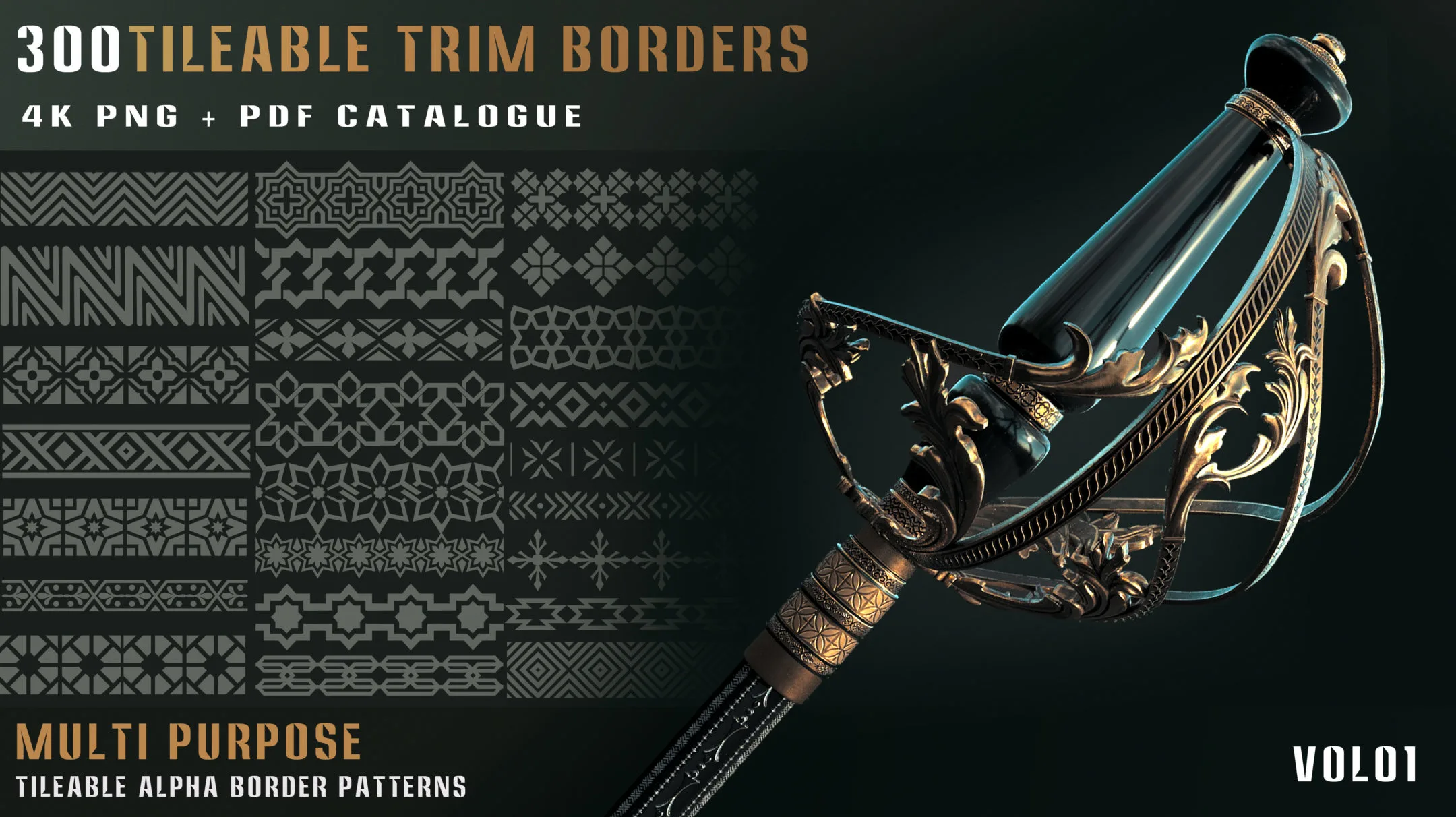 300 tileable trim border patterns-vol01